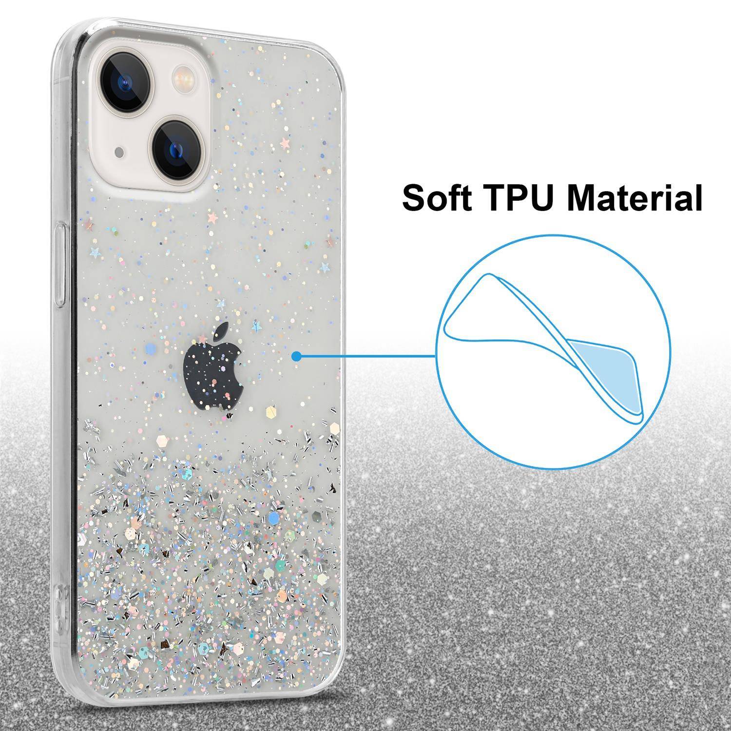 Cadorabo Hülle für Apple iPhone 13 Schutz Hülle in Transparent Handyhülle TPU Etui Glitter Cover Case Glitzer