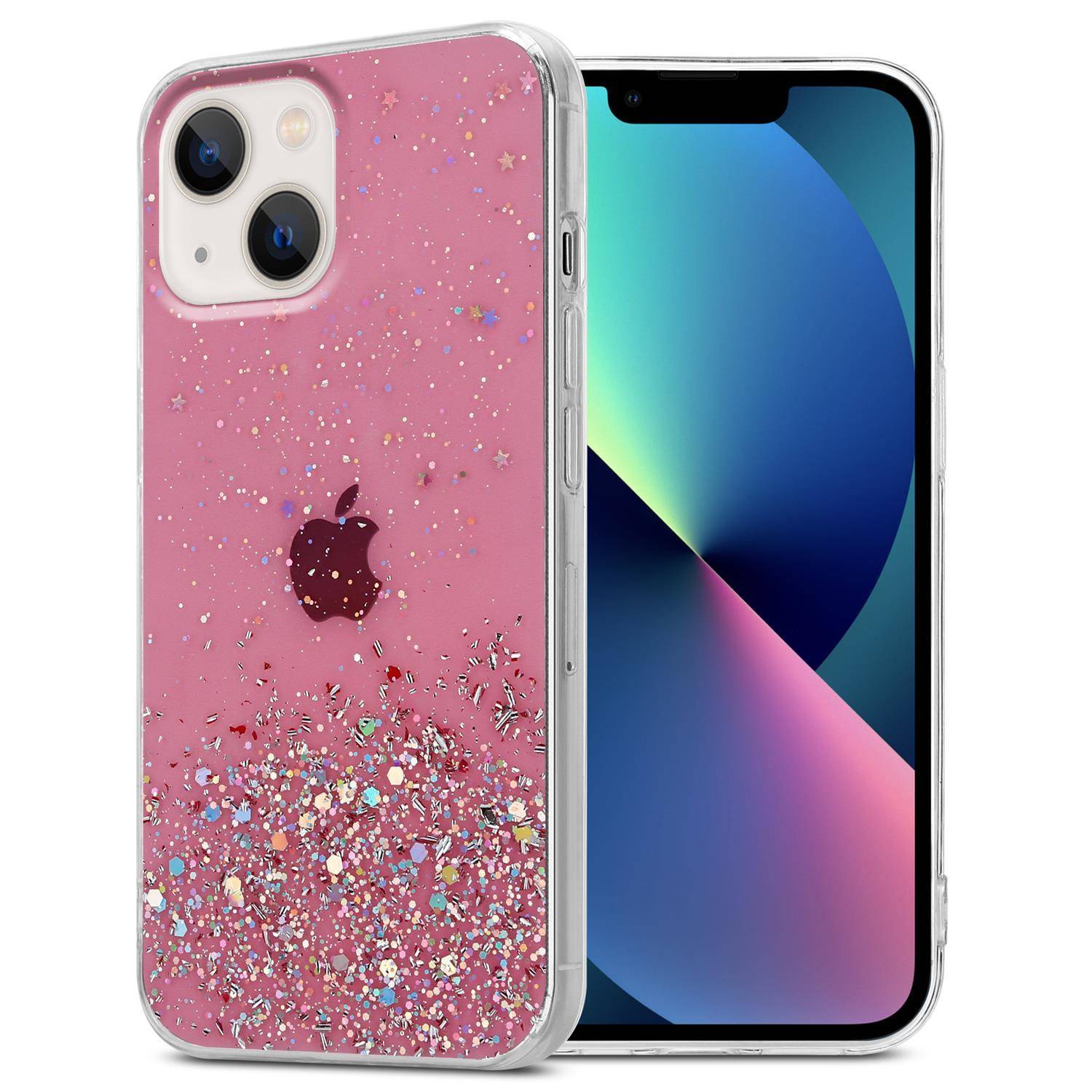 Cadorabo Hülle für Apple iPhone 13 Schutz Hülle in Rosa Handyhülle TPU Etui Glitter Cover Case Glitzer