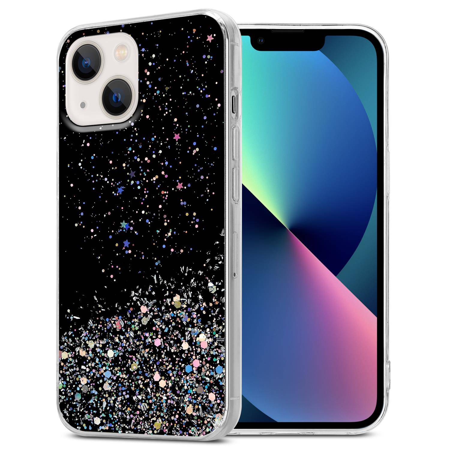 Cadorabo Hülle für Apple iPhone 13 MINI Schutz Hülle in Schwarz Handyhülle TPU Etui Glitter Cover Case Glitzer