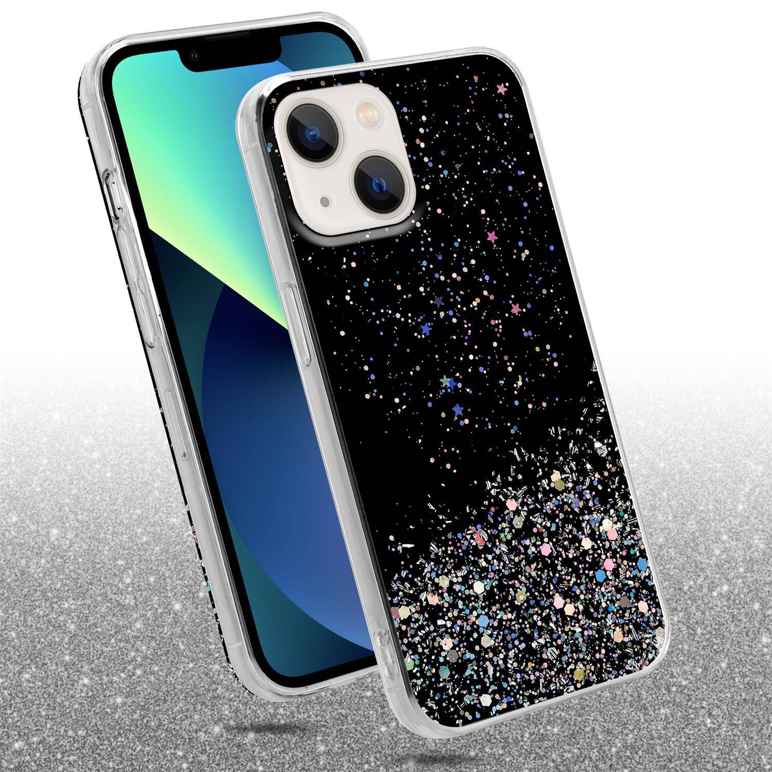 Cadorabo Hülle für Apple iPhone 13 MINI Schutz Hülle in Schwarz Handyhülle TPU Etui Glitter Cover Case Glitzer