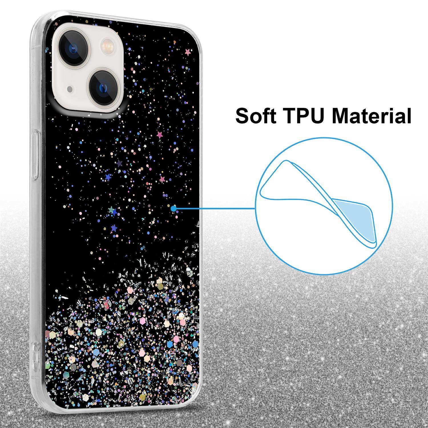 Cadorabo Hülle für Apple iPhone 13 MINI Schutz Hülle in Schwarz Handyhülle TPU Etui Glitter Cover Case Glitzer