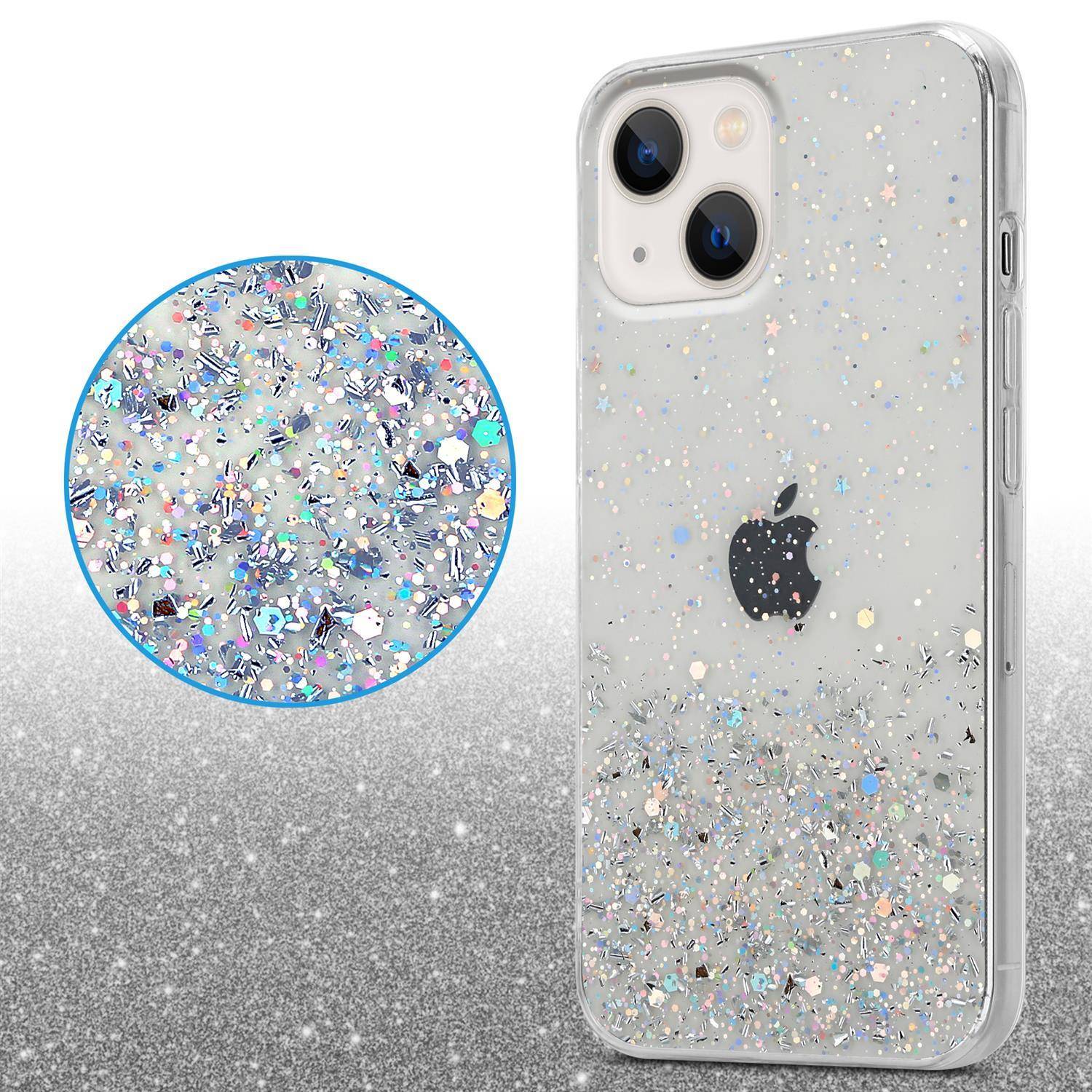 Cadorabo Hülle für Apple iPhone 13 MINI Schutz Hülle in Transparent Handyhülle TPU Etui Glitter Cover Case Glitzer