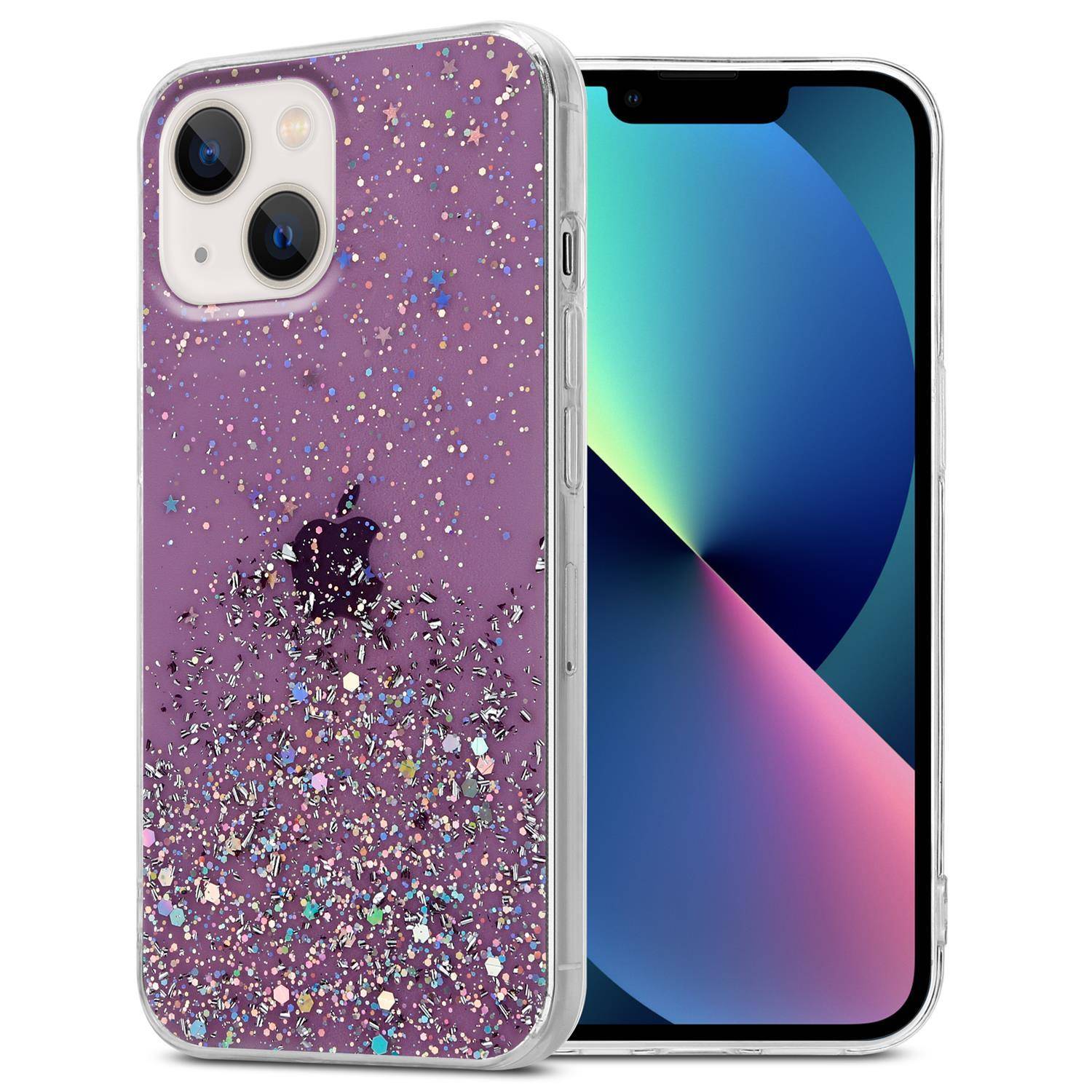 Cadorabo Hülle für Apple iPhone 13 MINI Schutz Hülle in Lila Handyhülle TPU Etui Glitter Cover Case Glitzer