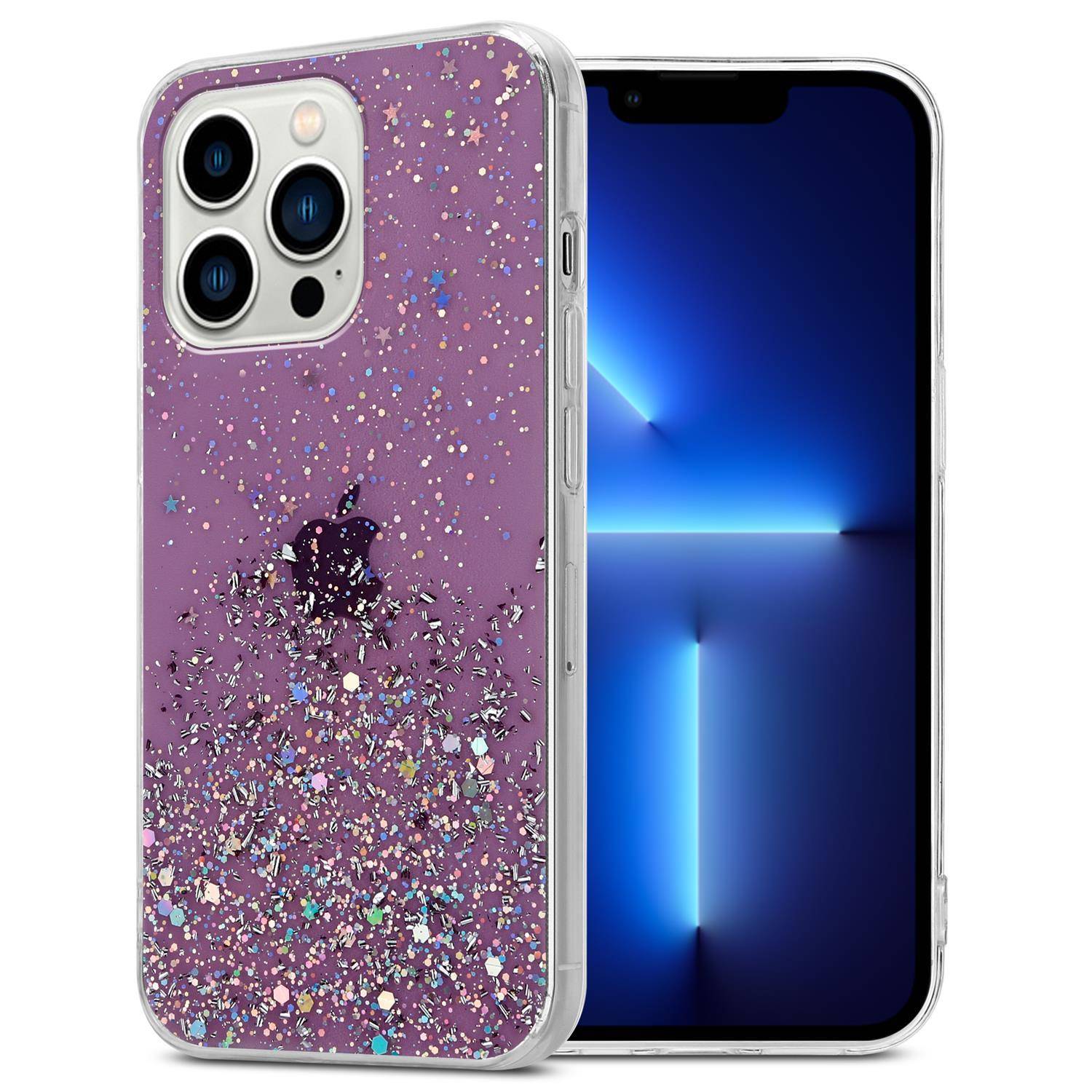 Cadorabo Hülle für Apple iPhone 13 PRO Schutz Hülle in Lila Handyhülle TPU Etui Glitter Cover Case Glitzer