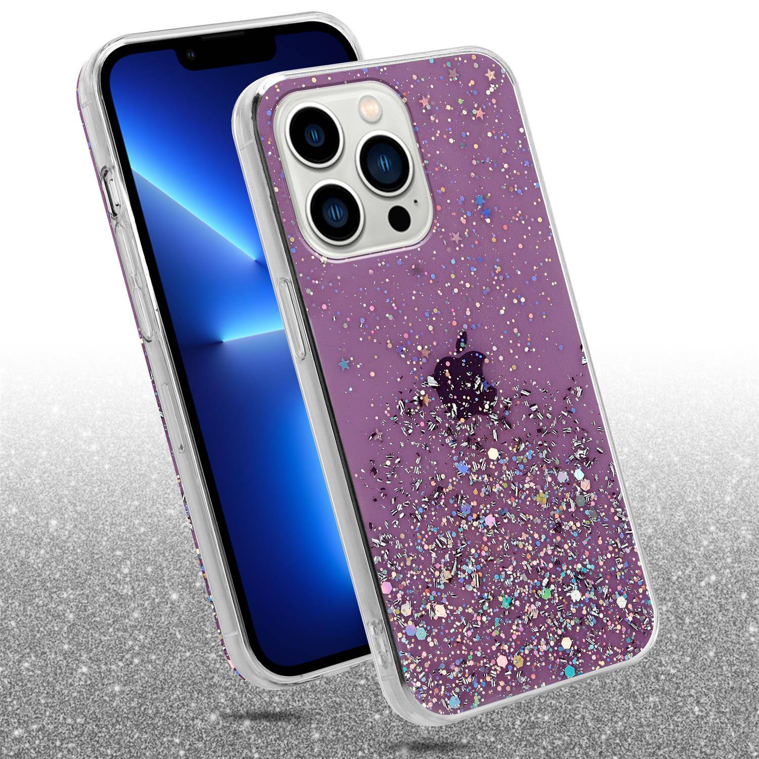 Cadorabo Hülle für Apple iPhone 13 PRO Schutz Hülle in Lila Handyhülle TPU Etui Glitter Cover Case Glitzer