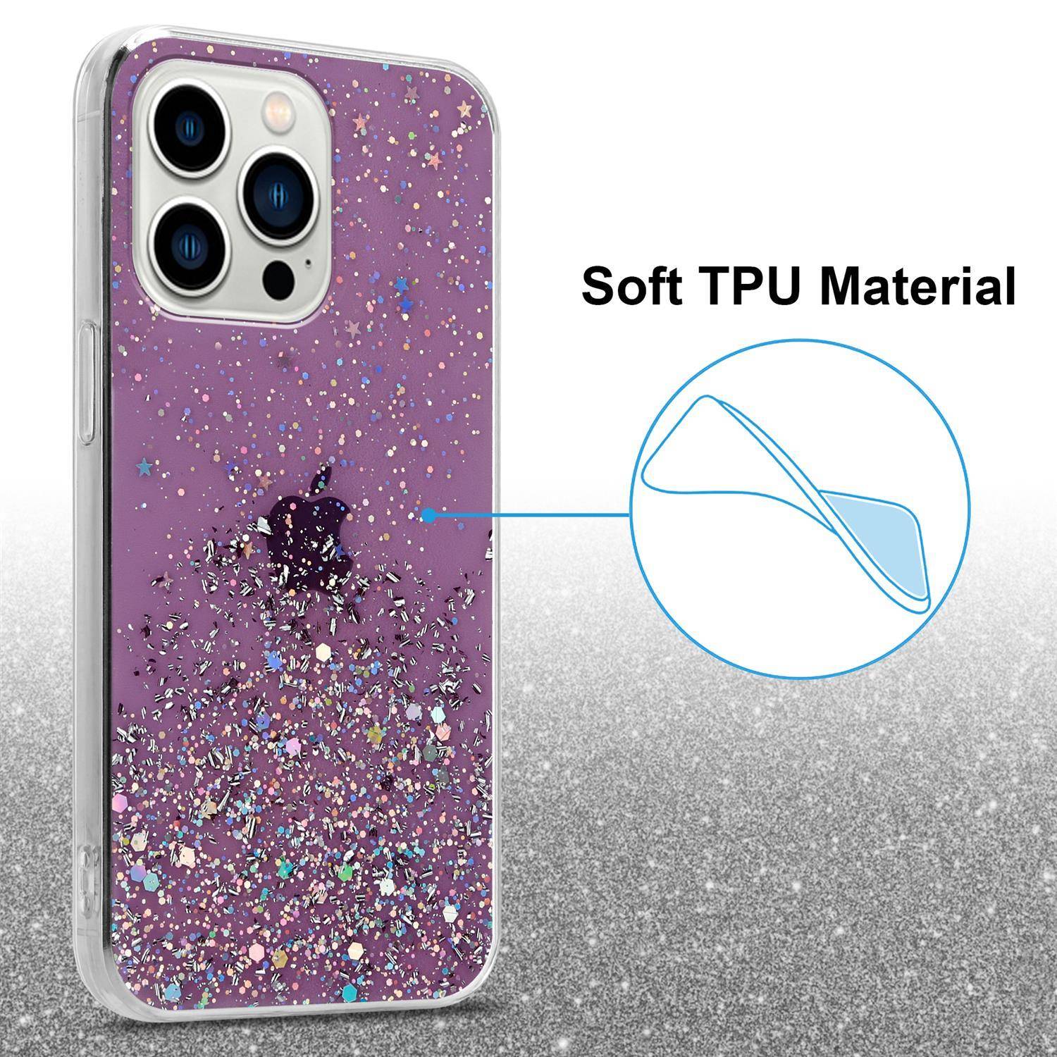 Cadorabo Hülle für Apple iPhone 13 PRO Schutz Hülle in Lila Handyhülle TPU Etui Glitter Cover Case Glitzer