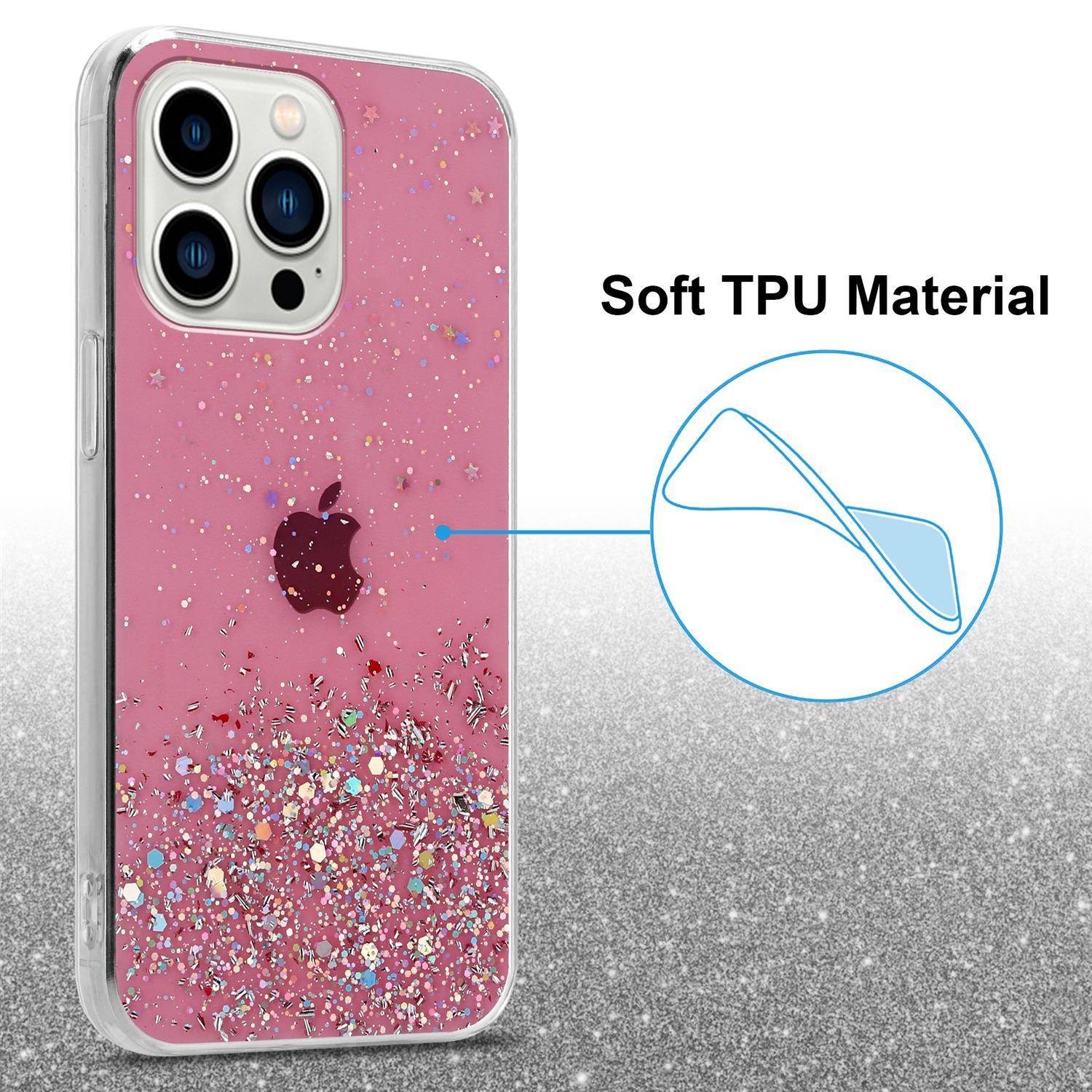 Cadorabo Hülle für Apple iPhone 13 PRO Schutz Hülle in Rosa Handyhülle TPU Etui Glitter Cover Case Glitzer