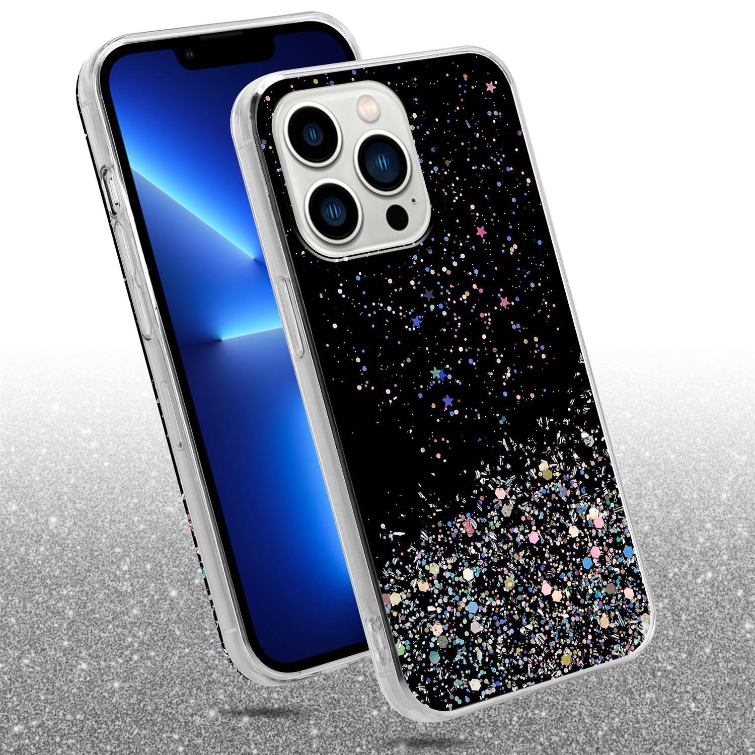 Cadorabo Hülle für Apple iPhone 13 PRO MAX Schutz Hülle in Schwarz Handyhülle TPU Etui Glitter Cover Case Glitzer