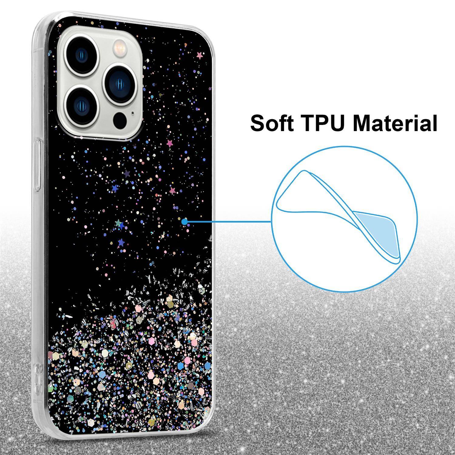 Cadorabo Hülle für Apple iPhone 13 PRO MAX Schutz Hülle in Schwarz Handyhülle TPU Etui Glitter Cover Case Glitzer