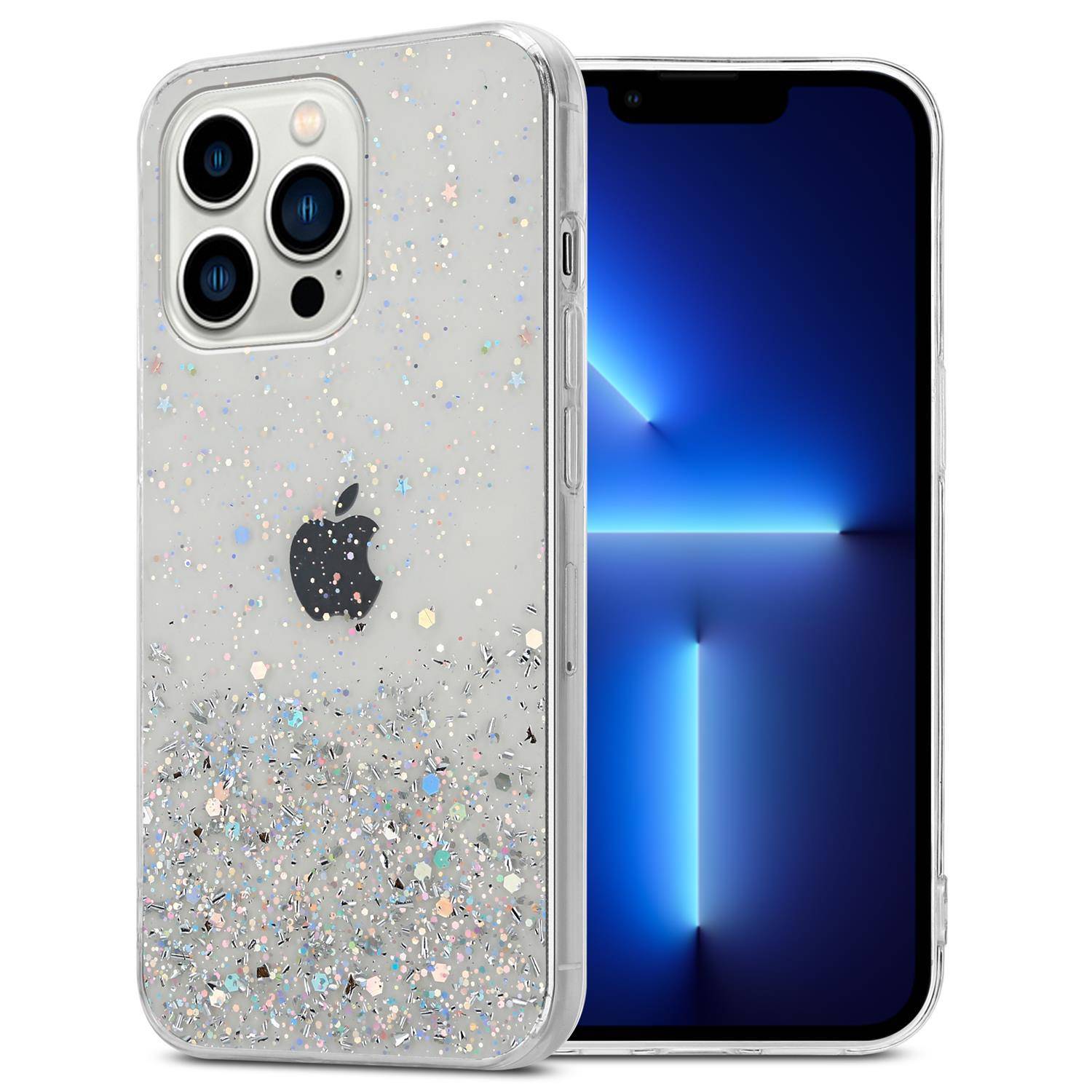 Cadorabo Hülle für Apple iPhone 13 PRO MAX Schutz Hülle in Transparent Handyhülle TPU Etui Glitter Cover Case Glitzer