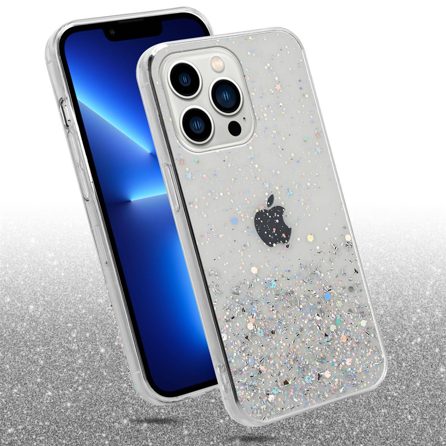 Cadorabo Hülle für Apple iPhone 13 PRO MAX Schutz Hülle in Transparent Handyhülle TPU Etui Glitter Cover Case Glitzer