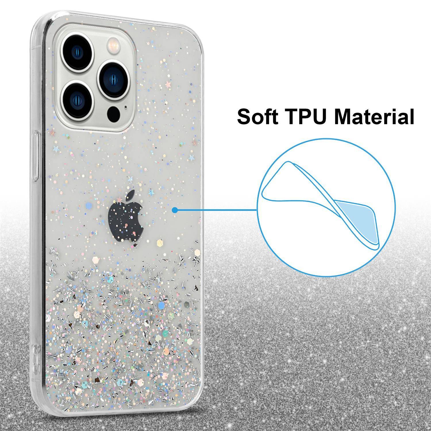 Cadorabo Hülle für Apple iPhone 13 PRO MAX Schutz Hülle in Transparent Handyhülle TPU Etui Glitter Cover Case Glitzer