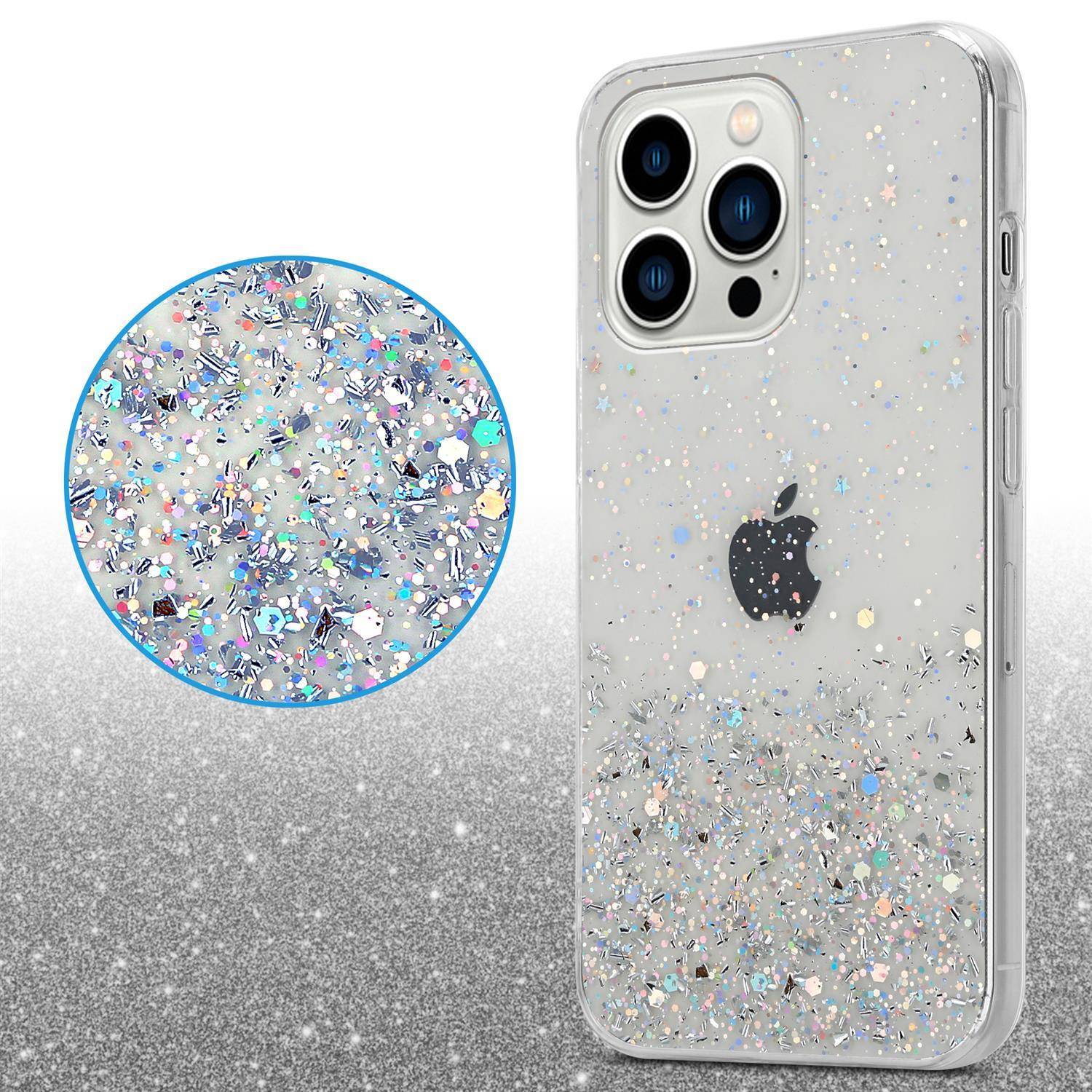 Cadorabo Hülle für Apple iPhone 13 PRO MAX Schutz Hülle in Transparent Handyhülle TPU Etui Glitter Cover Case Glitzer
