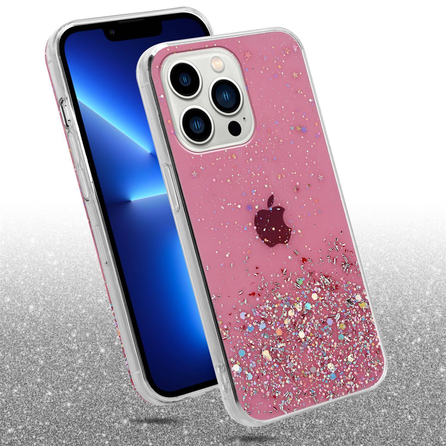 Cadorabo Hülle für Apple iPhone 13 PRO MAX Schutz Hülle in Rosa Handyhülle TPU Etui Glitter Cover Case Glitzer