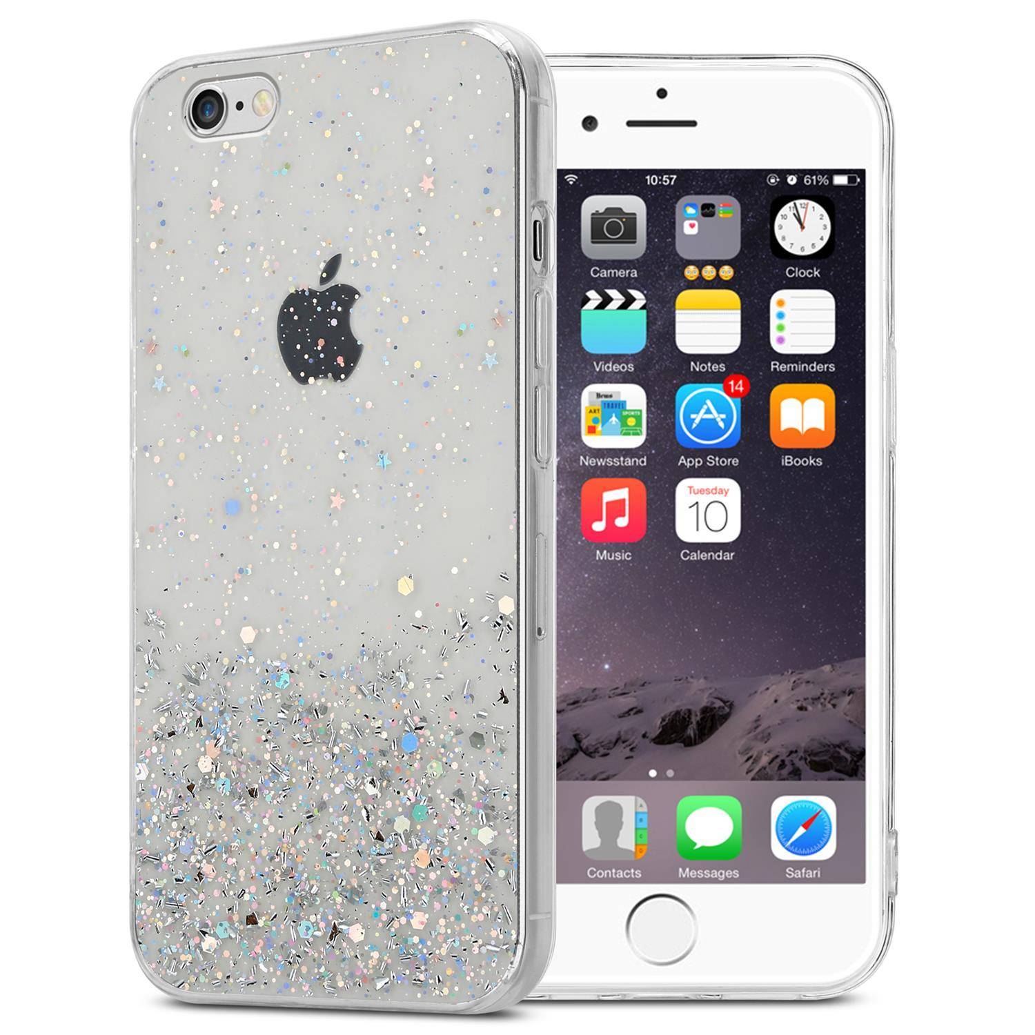 Cadorabo Hülle für Apple iPhone 6 / 6S Schutz Hülle in Transparent Handyhülle TPU Etui Glitter Cover Case Glitzer