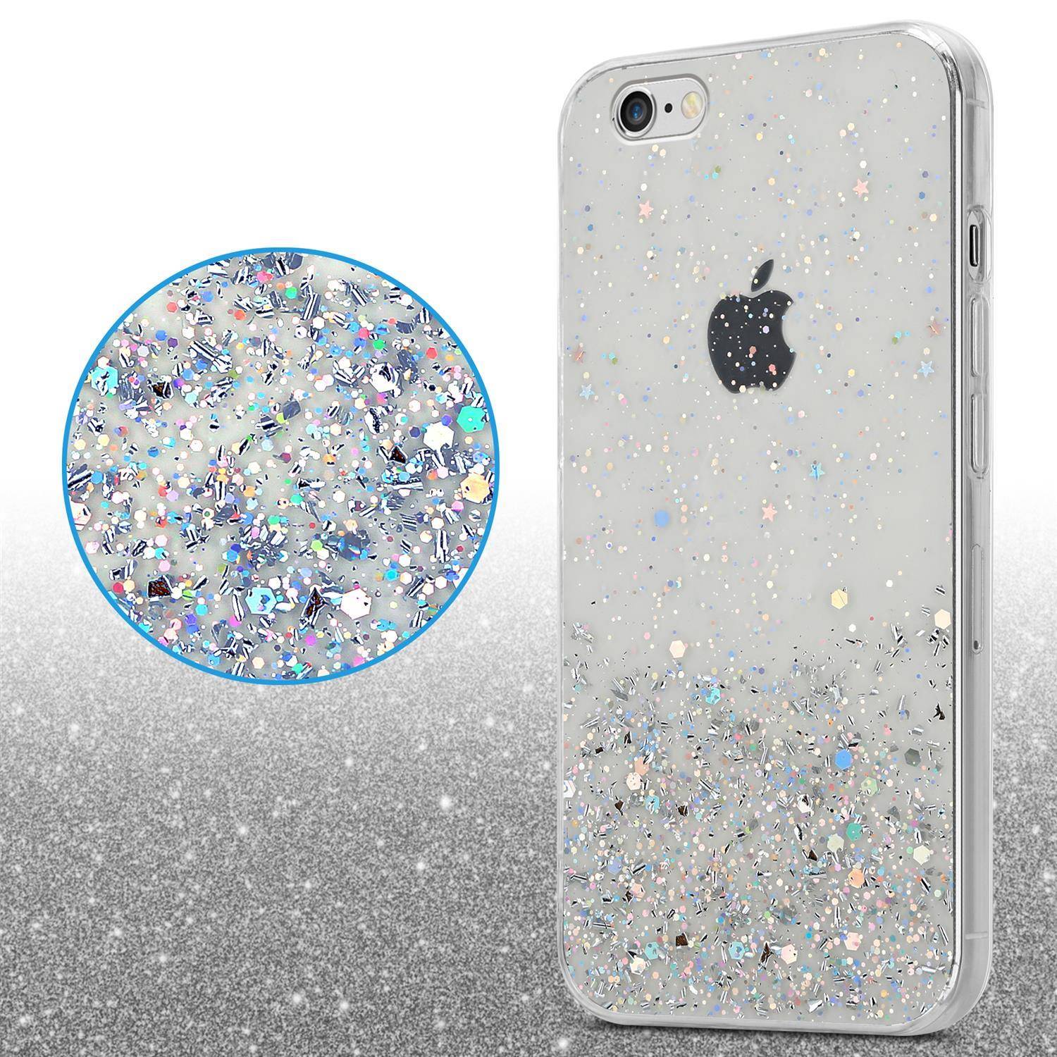 Cadorabo Hülle für Apple iPhone 6 / 6S Schutz Hülle in Transparent Handyhülle TPU Etui Glitter Cover Case Glitzer