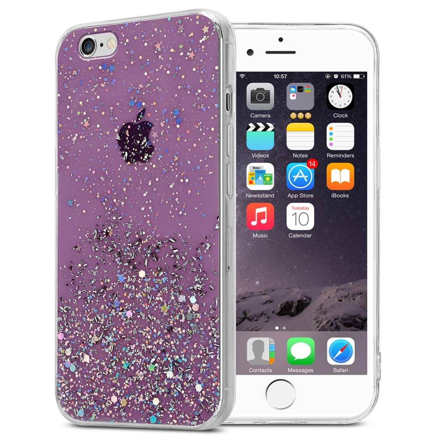 Cadorabo Hülle für Apple iPhone 6 / 6S Schutz Hülle in Lila Handyhülle TPU Etui Glitter Cover Case Glitzer