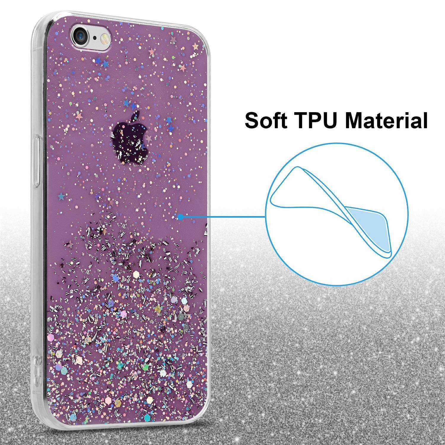 Cadorabo Hülle für Apple iPhone 6 / 6S Schutz Hülle in Lila Handyhülle TPU Etui Glitter Cover Case Glitzer