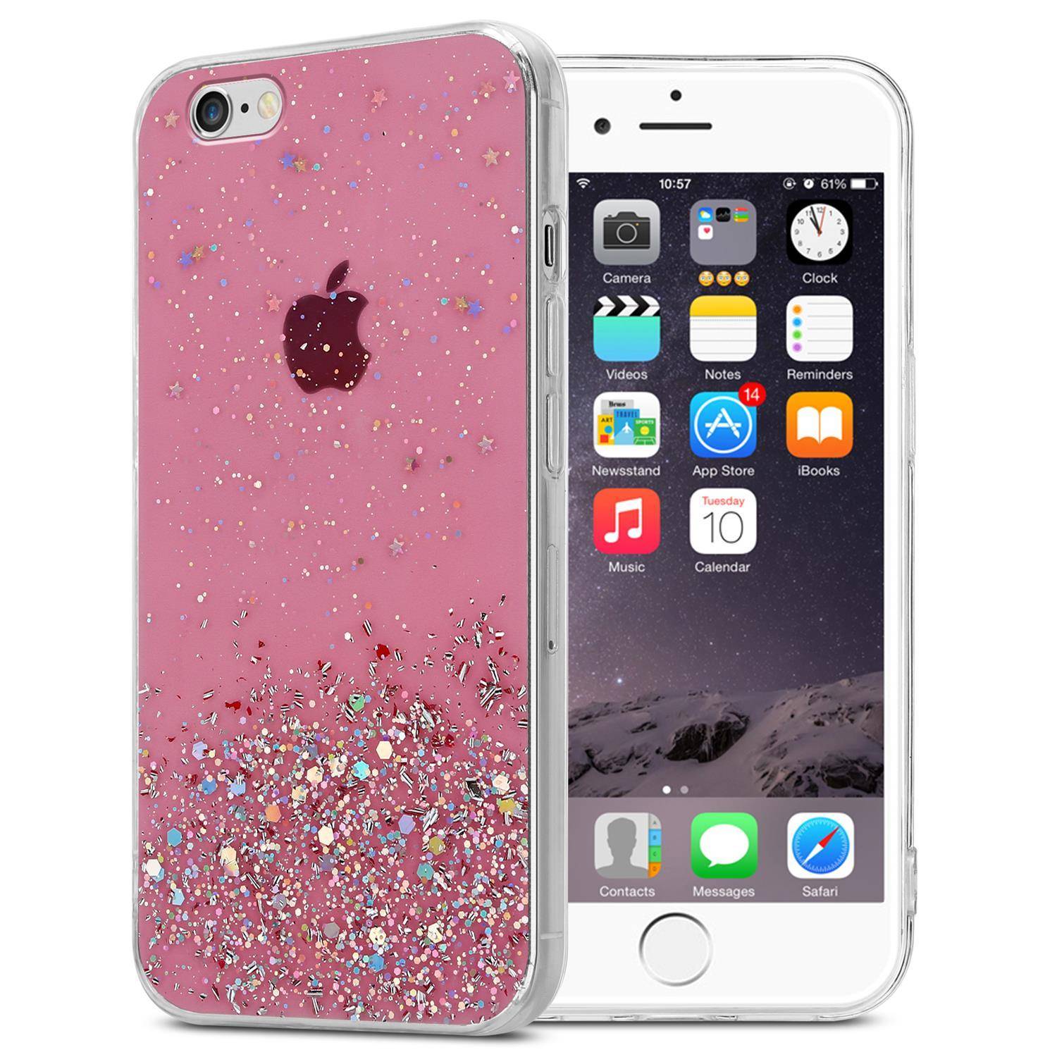 Cadorabo Hülle für Apple iPhone 6 / 6S Schutz Hülle in Rosa Handyhülle TPU Etui Glitter Cover Case Glitzer