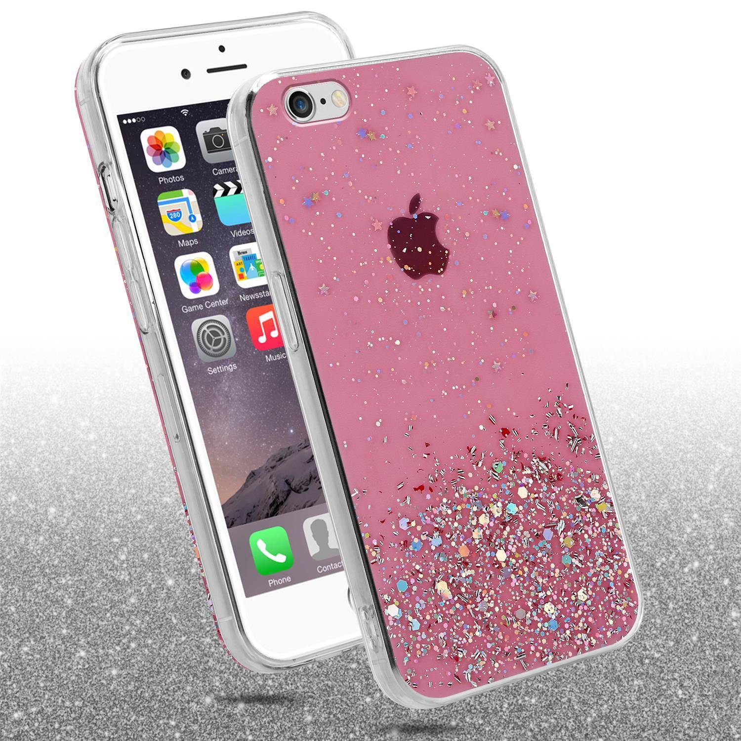 Cadorabo Hülle für Apple iPhone 6 / 6S Schutz Hülle in Rosa Handyhülle TPU Etui Glitter Cover Case Glitzer