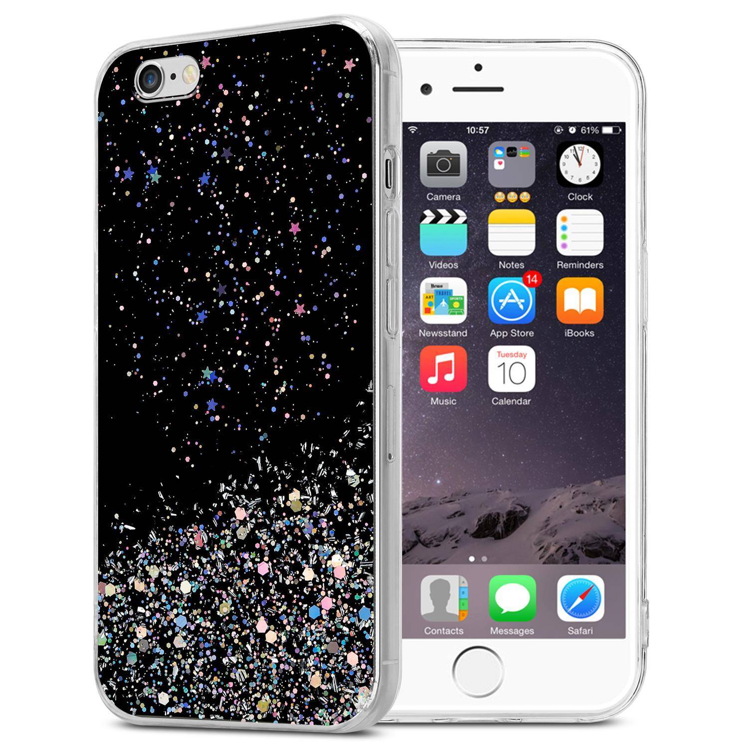 Cadorabo Hülle für Apple iPhone 6 PLUS / 6S PLUS Schutz Hülle in Schwarz Handyhülle TPU Etui Glitter Cover Case Glitzer