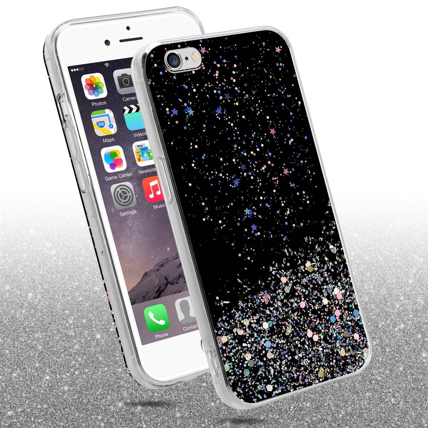 Cadorabo Hülle für Apple iPhone 6 PLUS / 6S PLUS Schutz Hülle in Schwarz Handyhülle TPU Etui Glitter Cover Case Glitzer