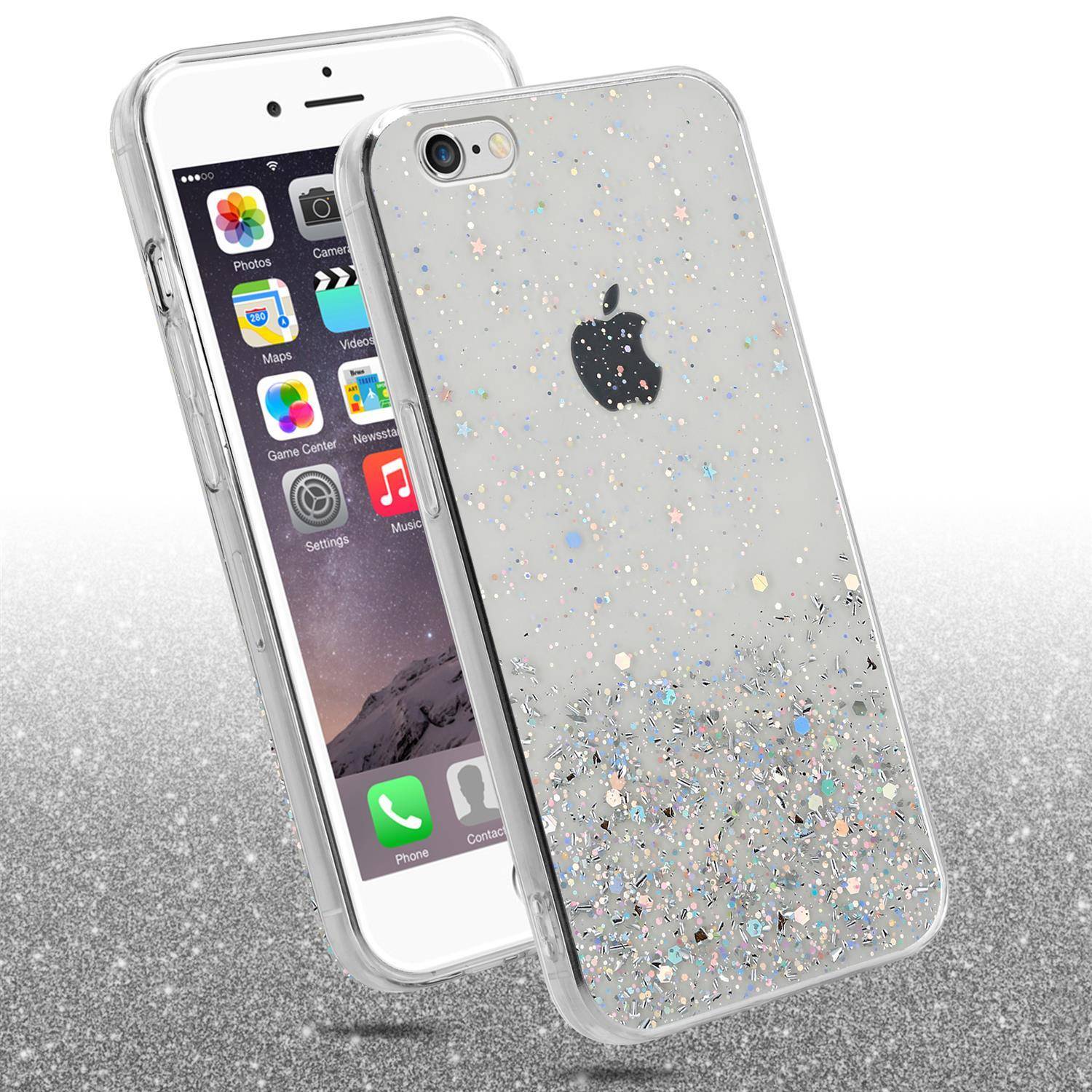 Cadorabo Hülle für Apple iPhone 6 PLUS / 6S PLUS Schutz Hülle in Transparent Handyhülle TPU Etui Glitter Cover Case