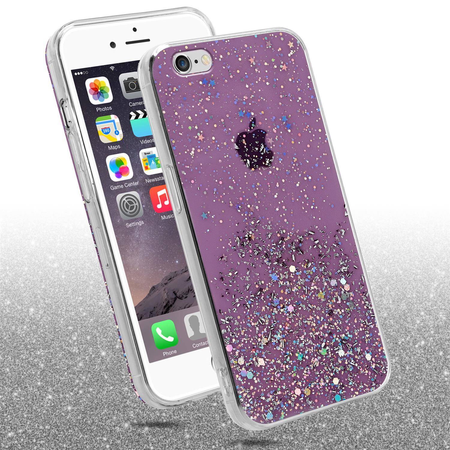 Cadorabo Hülle für Apple iPhone 6 PLUS / 6S PLUS Schutz Hülle in Lila Handyhülle TPU Etui Glitter Cover Case Glitzer