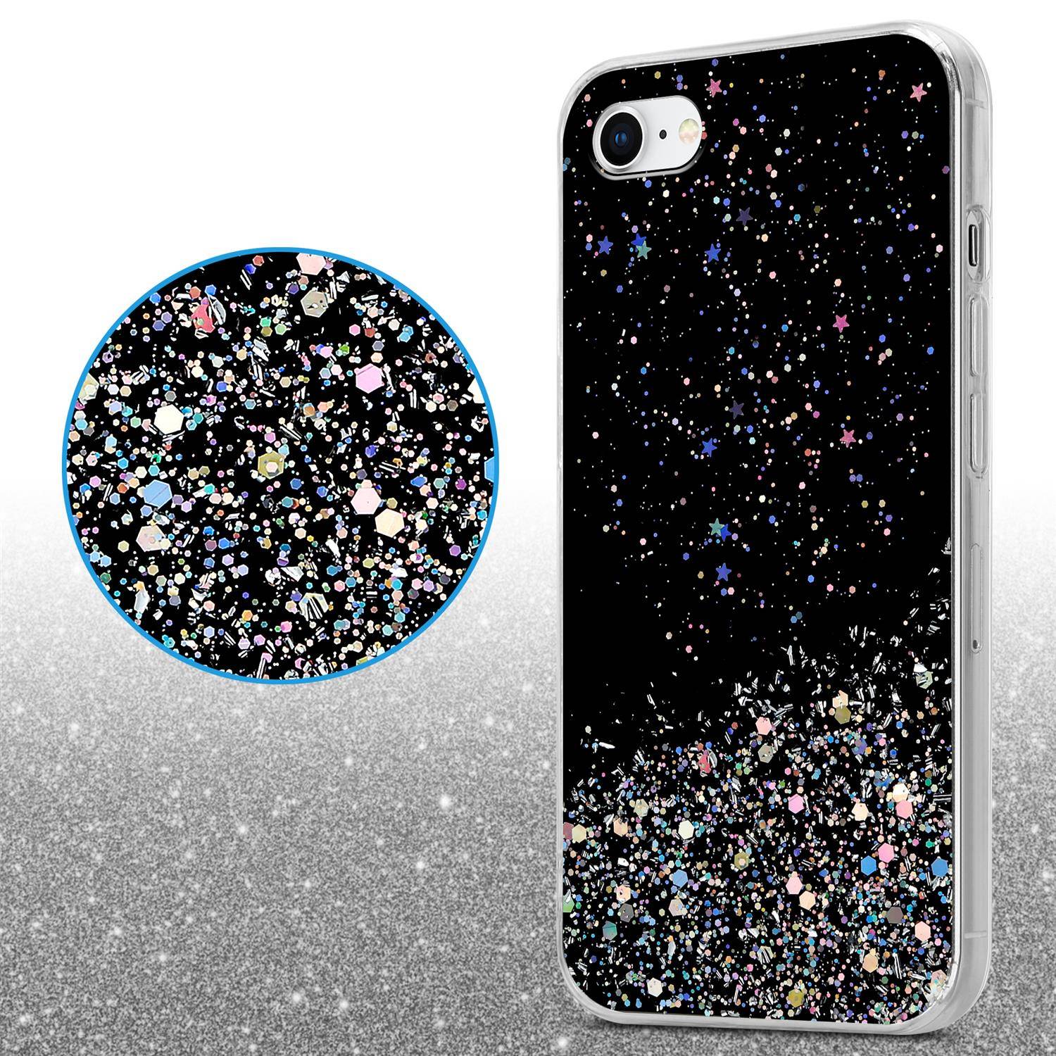 Cadorabo Hülle für Apple iPhone 7 / 7S / 8 / SE 2020 Schutz Hülle in Schwarz Handyhülle TPU Etui Glitter Cover Case