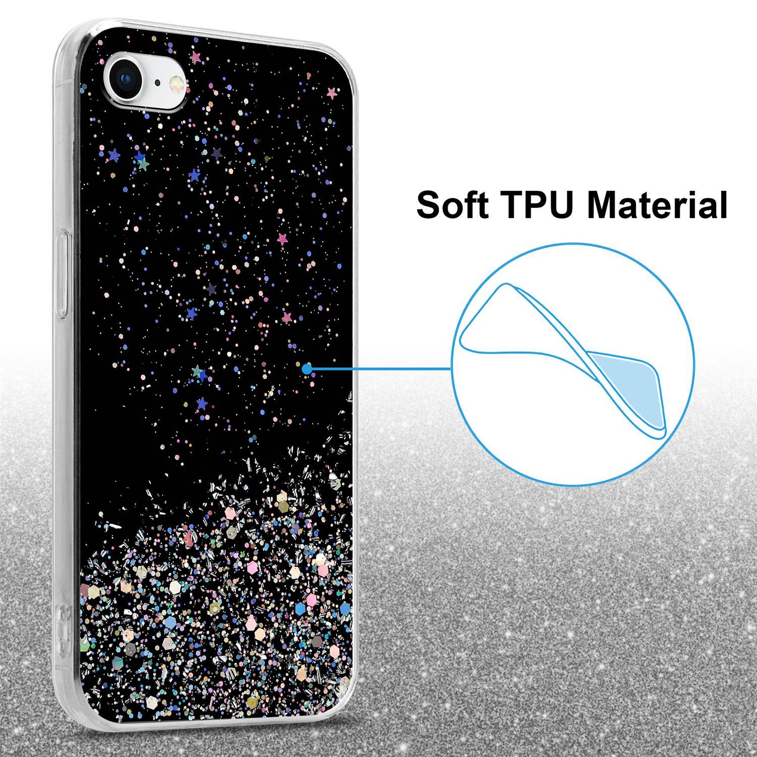 Cadorabo Hülle für Apple iPhone 7 / 7S / 8 / SE 2020 Schutz Hülle in Schwarz Handyhülle TPU Etui Glitter Cover Case