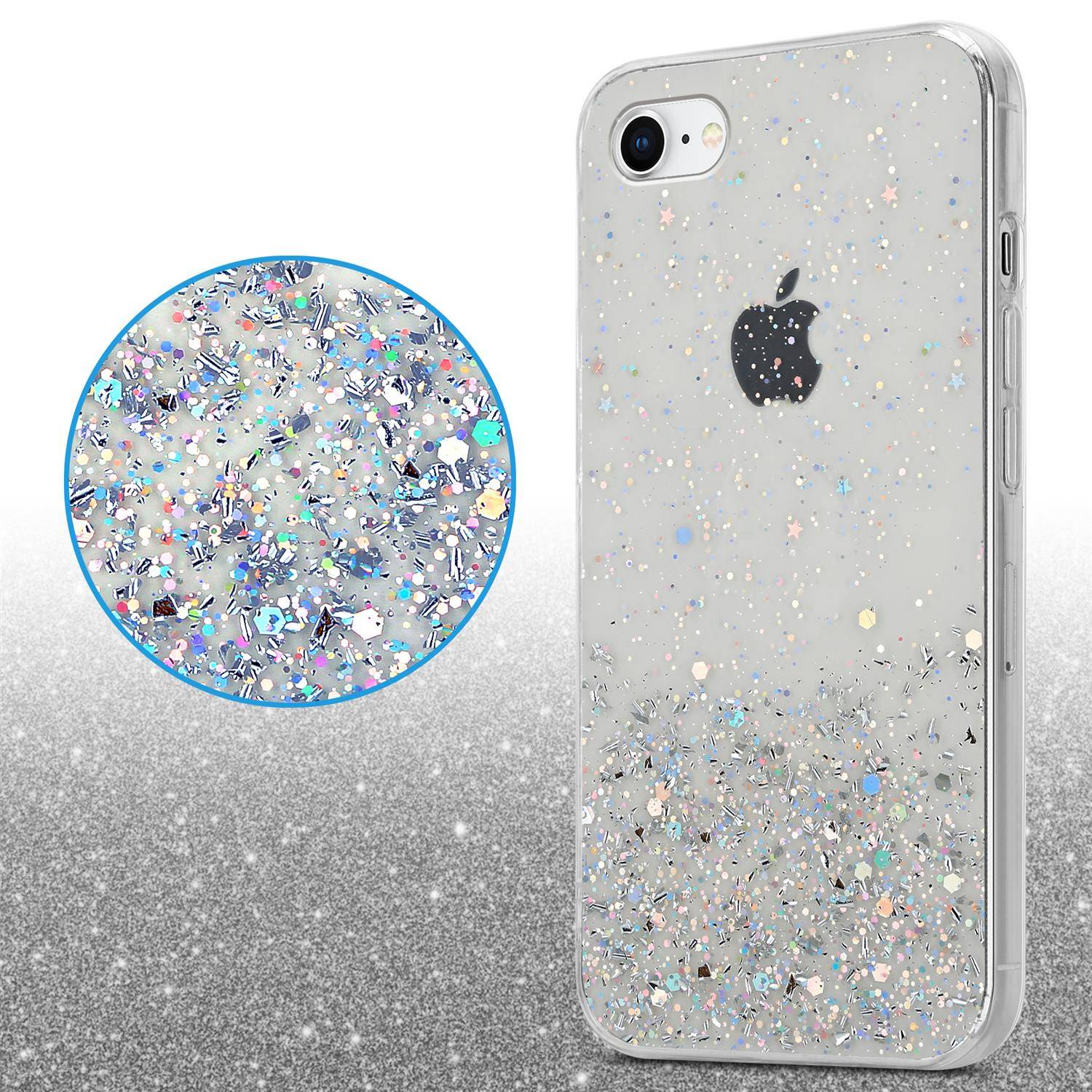 Cadorabo Hülle für Apple iPhone 7 / 7S / 8 / SE 2020 Schutz Hülle in Transparent Handyhülle TPU Etui Glitter Cover Case