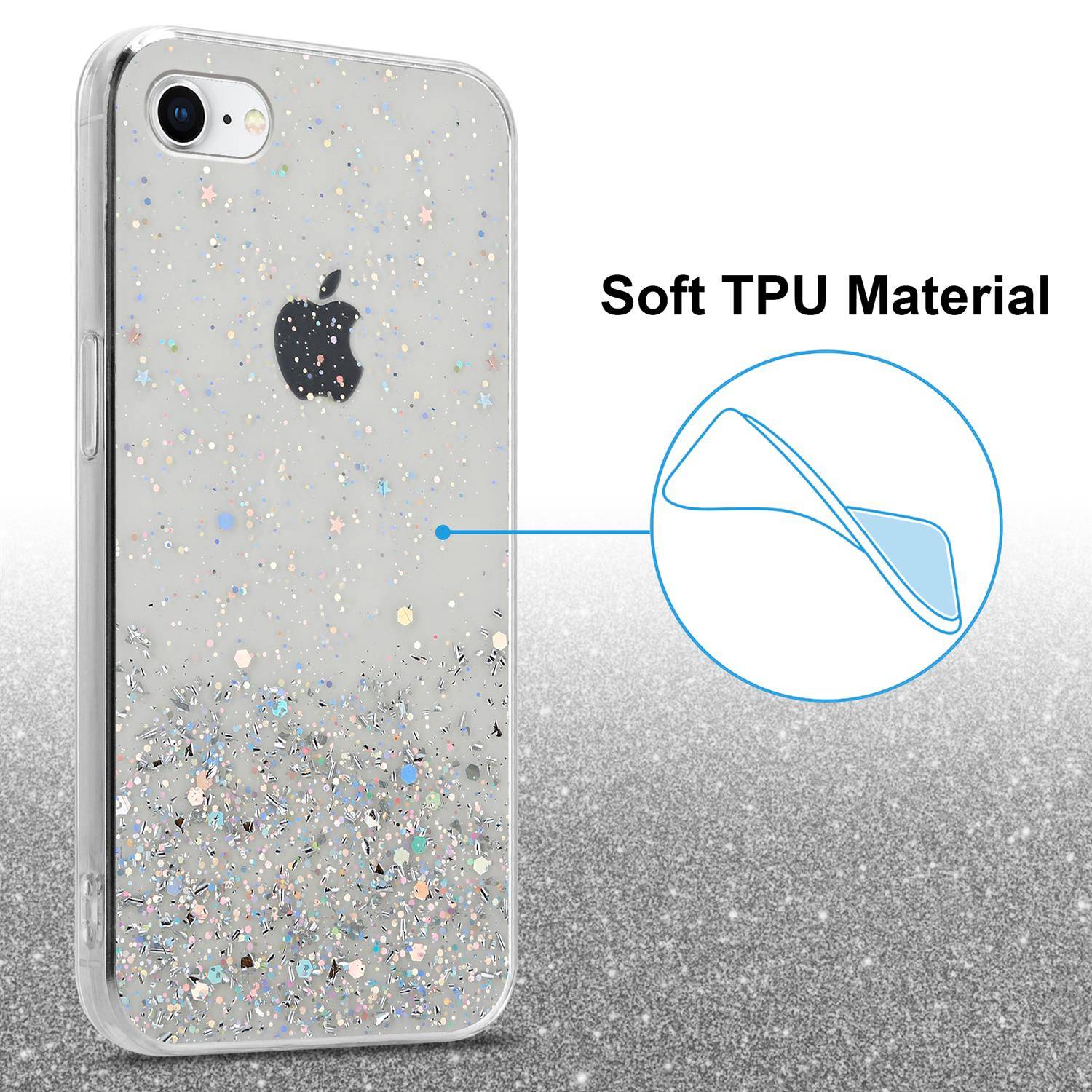 Cadorabo Hülle für Apple iPhone 7 / 7S / 8 / SE 2020 Schutz Hülle in Transparent Handyhülle TPU Etui Glitter Cover Case