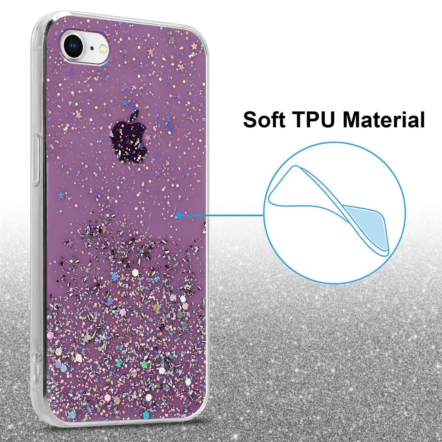 Cadorabo Hülle für Apple iPhone 7 / 7S / 8 / SE 2020 Schutz Hülle in Lila Handyhülle TPU Etui Glitter Cover Case Glitzer