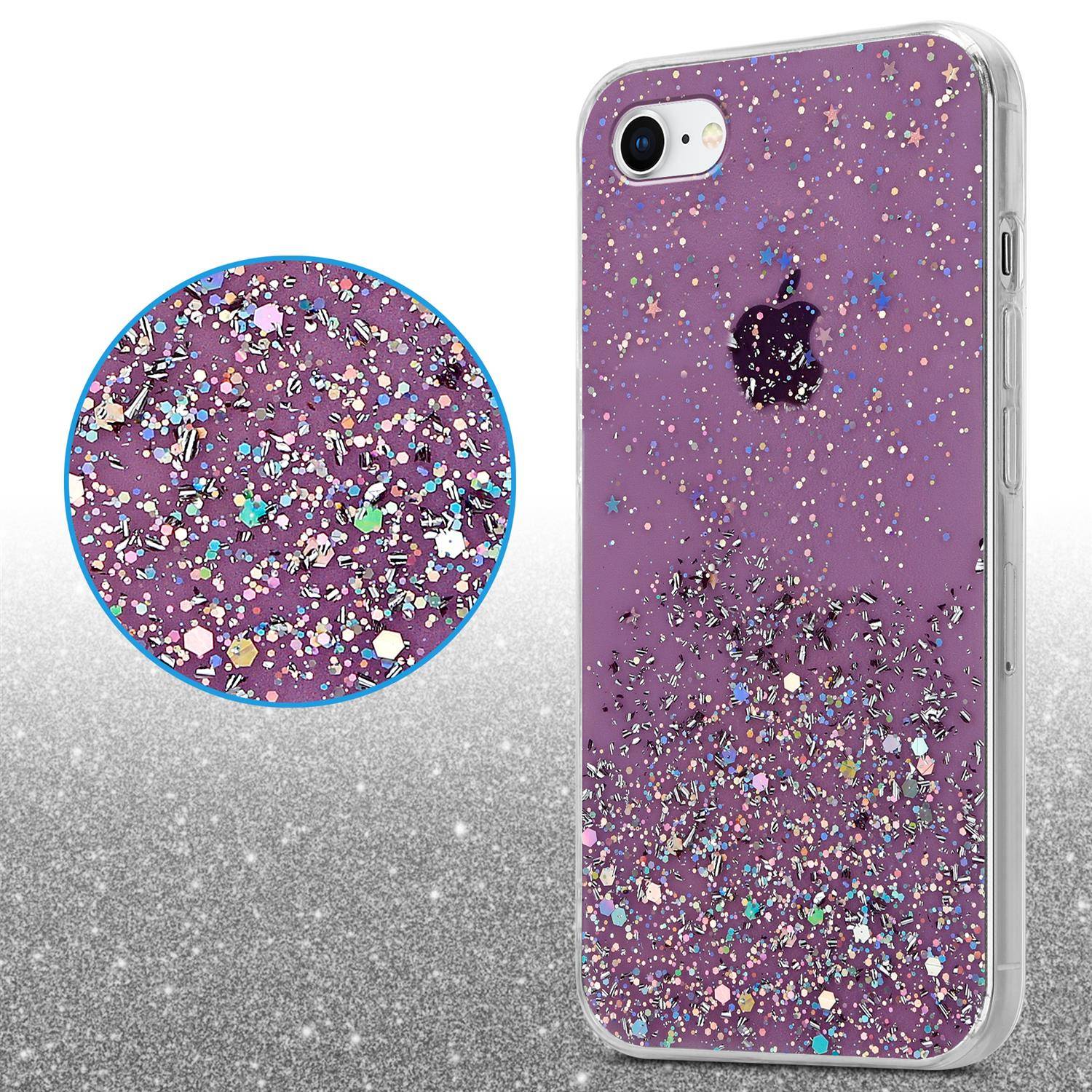 Cadorabo Hülle für Apple iPhone 7 / 7S / 8 / SE 2020 Schutz Hülle in Lila Handyhülle TPU Etui Glitter Cover Case Glitzer