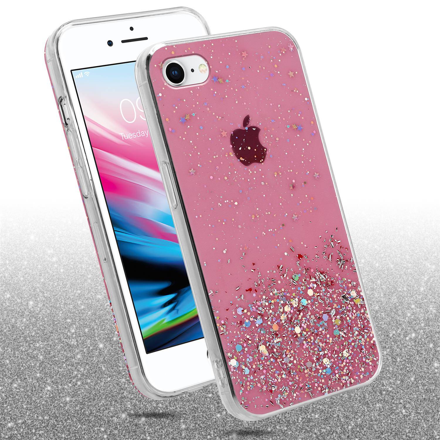 Cadorabo Hülle für Apple iPhone 7 / 7S / 8 / SE 2020 Schutz Hülle in Rosa Handyhülle TPU Etui Glitter Cover Case Glitzer