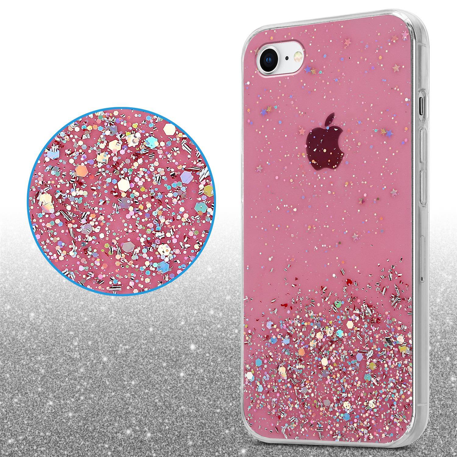 Cadorabo Hülle für Apple iPhone 7 / 7S / 8 / SE 2020 Schutz Hülle in Rosa Handyhülle TPU Etui Glitter Cover Case Glitzer