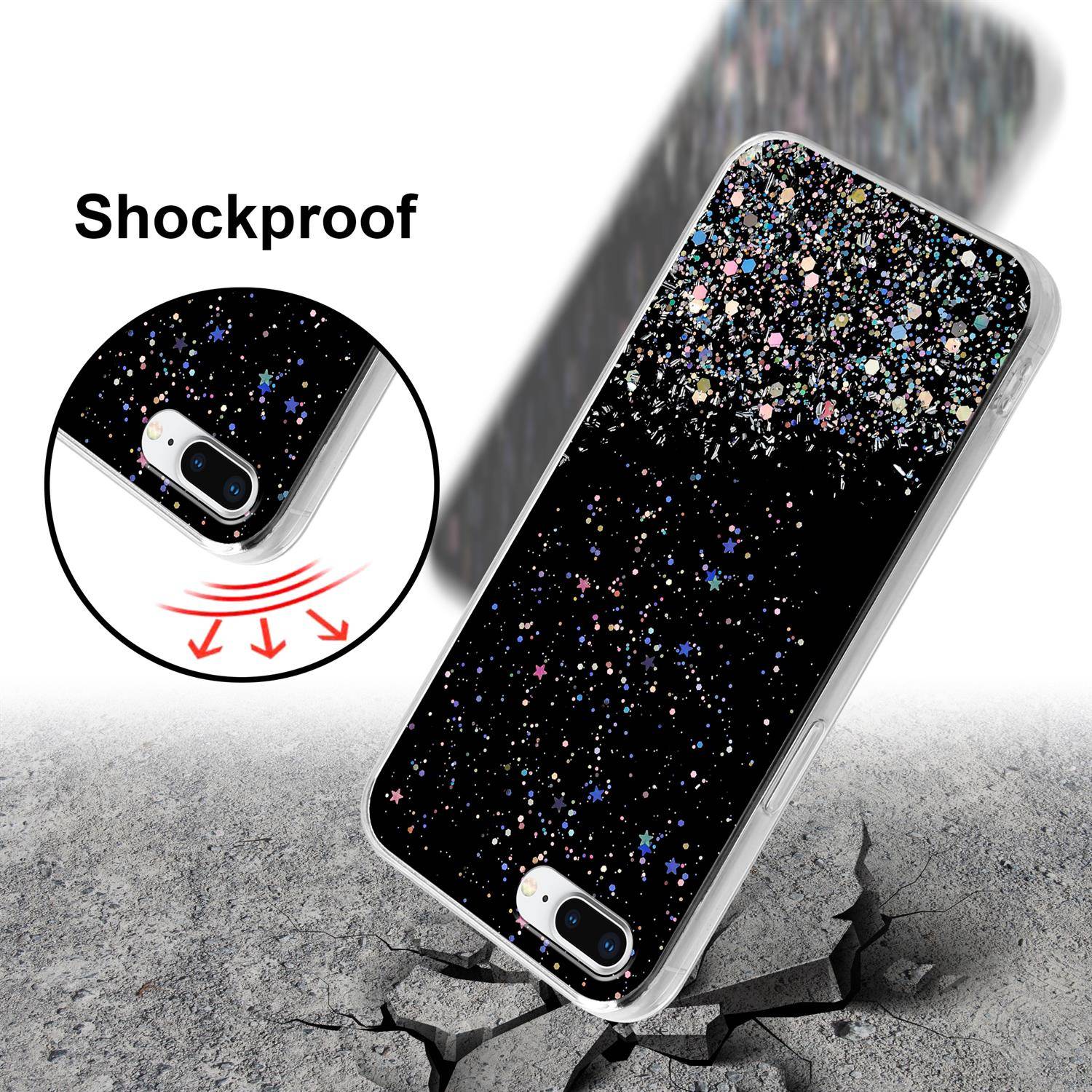 Cadorabo Hülle für Apple iPhone 7 PLUS / 7S PLUS / 8 PLUS Schutz Hülle in Schwarz Handyhülle TPU Etui Glitter Cover Case