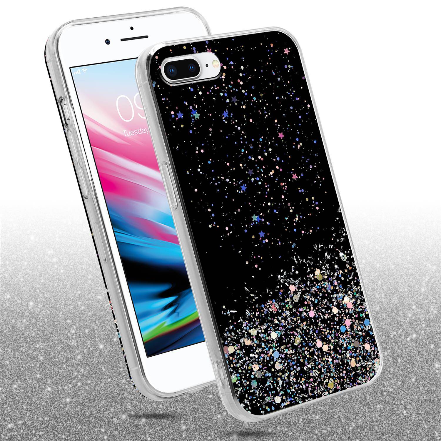 Cadorabo Hülle für Apple iPhone 7 PLUS / 7S PLUS / 8 PLUS Schutz Hülle in Schwarz Handyhülle TPU Etui Glitter Cover Case