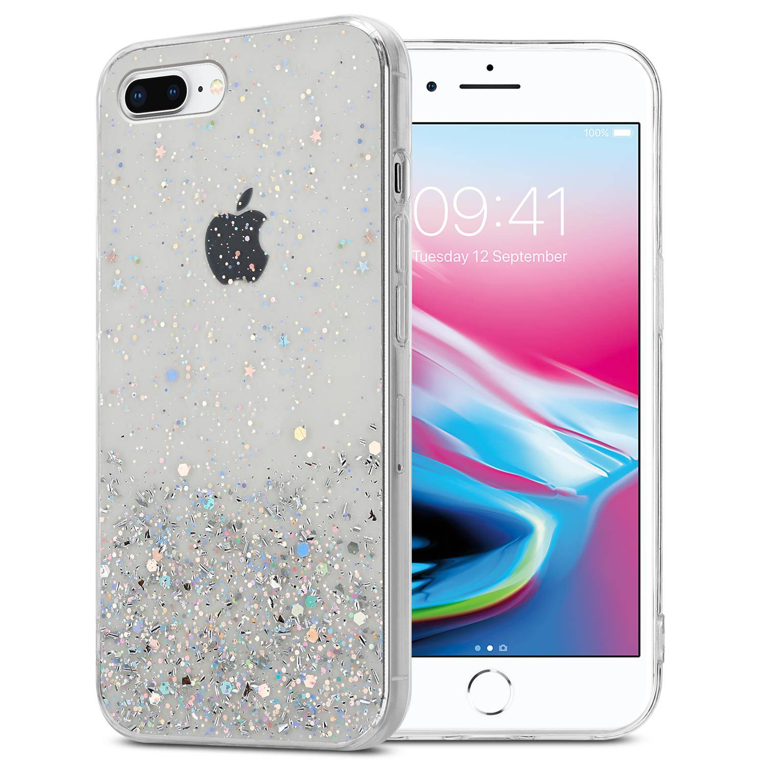 Cadorabo Hülle für Apple iPhone 7 PLUS / 7S PLUS / 8 PLUS Schutz Hülle in Transparent Handyhülle TPU Etui Glitter Cover