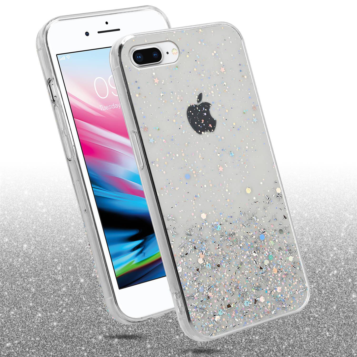Cadorabo Hülle für Apple iPhone 7 PLUS / 7S PLUS / 8 PLUS Schutz Hülle in Transparent Handyhülle TPU Etui Glitter Cover