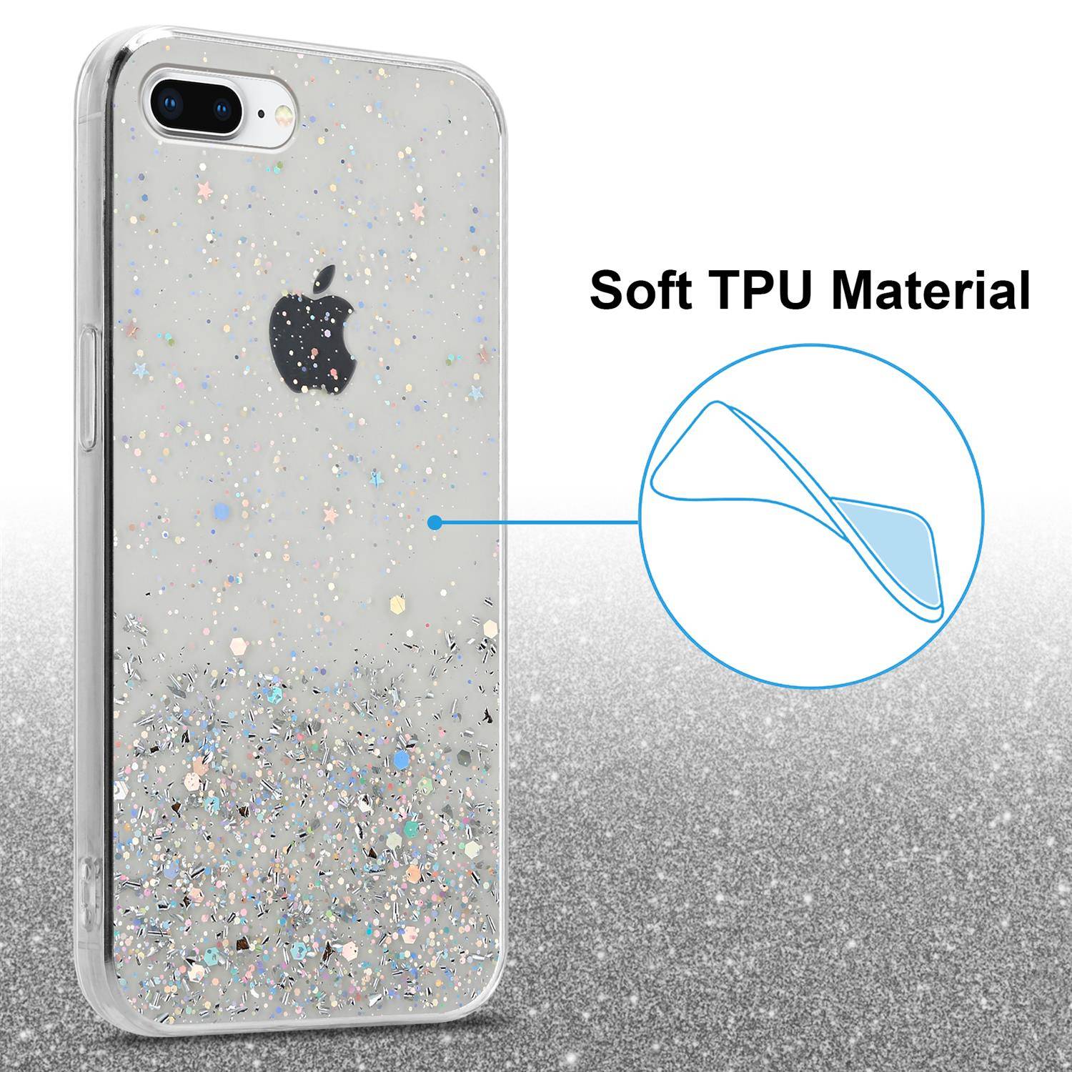 Cadorabo Hülle für Apple iPhone 7 PLUS / 7S PLUS / 8 PLUS Schutz Hülle in Transparent Handyhülle TPU Etui Glitter Cover