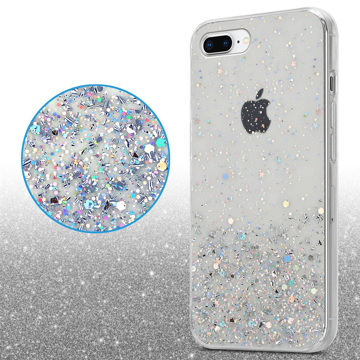 Cadorabo Hülle für Apple iPhone 7 PLUS / 7S PLUS / 8 PLUS Schutz Hülle in Transparent Handyhülle TPU Etui Glitter Cover