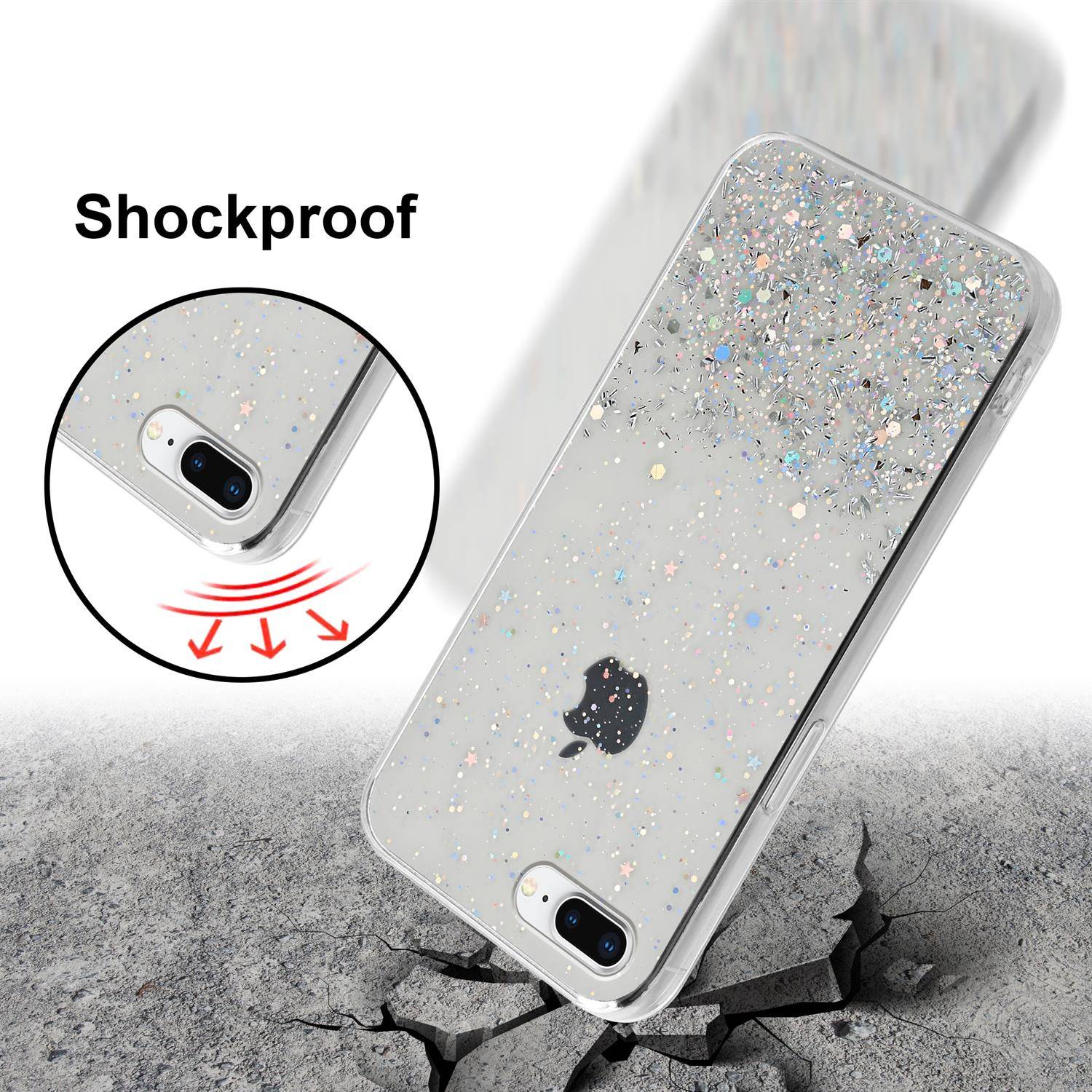 Cadorabo Hülle für Apple iPhone 7 PLUS / 7S PLUS / 8 PLUS Schutz Hülle in Transparent Handyhülle TPU Etui Glitter Cover