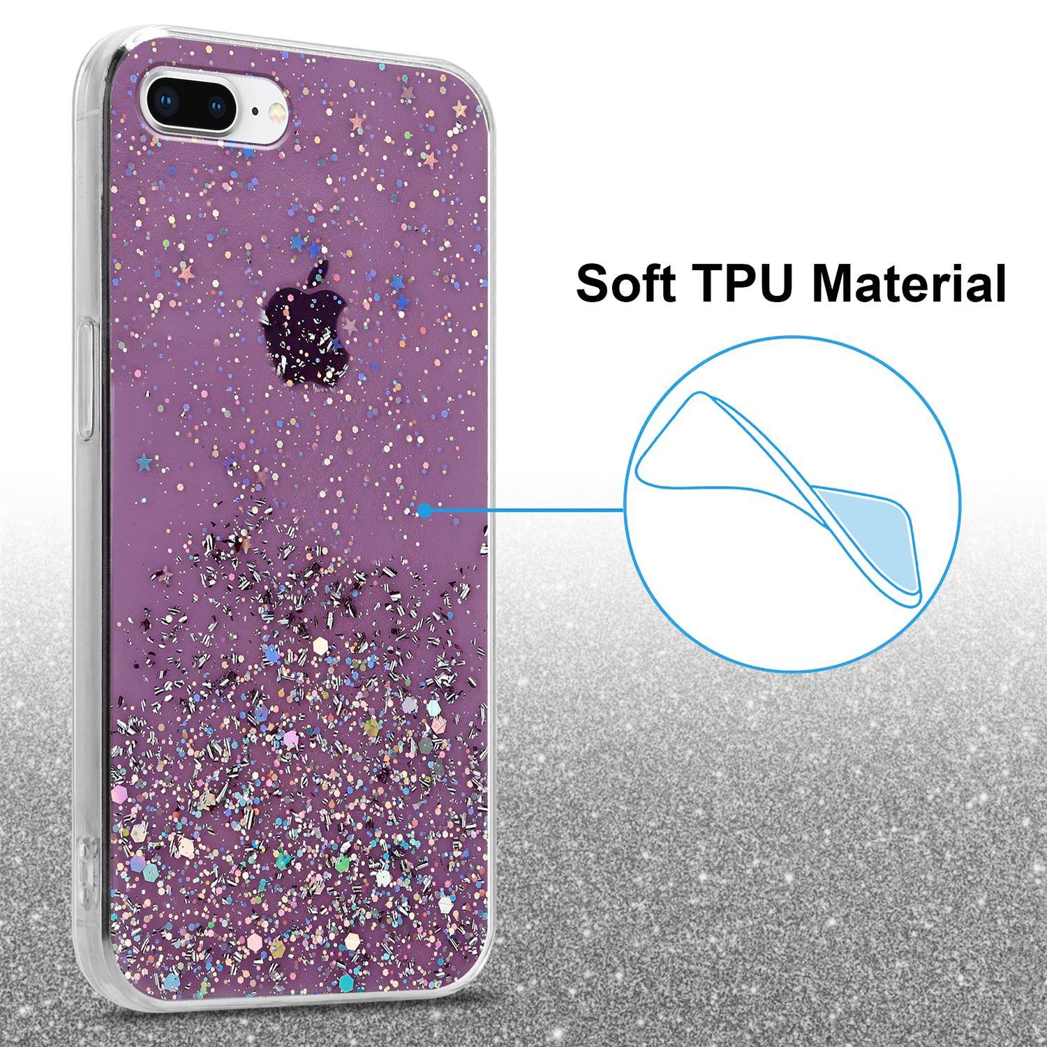 Cadorabo Hülle für Apple iPhone 7 PLUS / 7S PLUS / 8 PLUS Schutz Hülle in Lila Handyhülle TPU Etui Glitter Cover Case