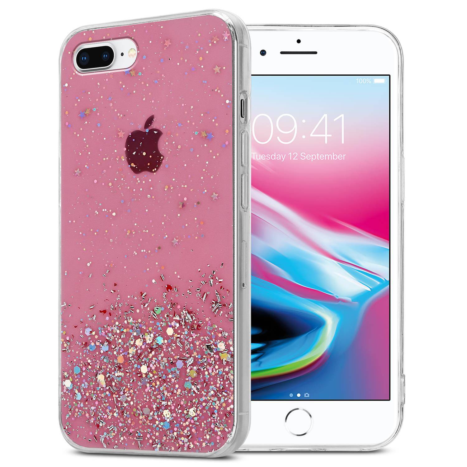 Cadorabo Hülle für Apple iPhone 7 PLUS / 7S PLUS / 8 PLUS Schutz Hülle in Rosa Handyhülle TPU Etui Glitter Cover Case