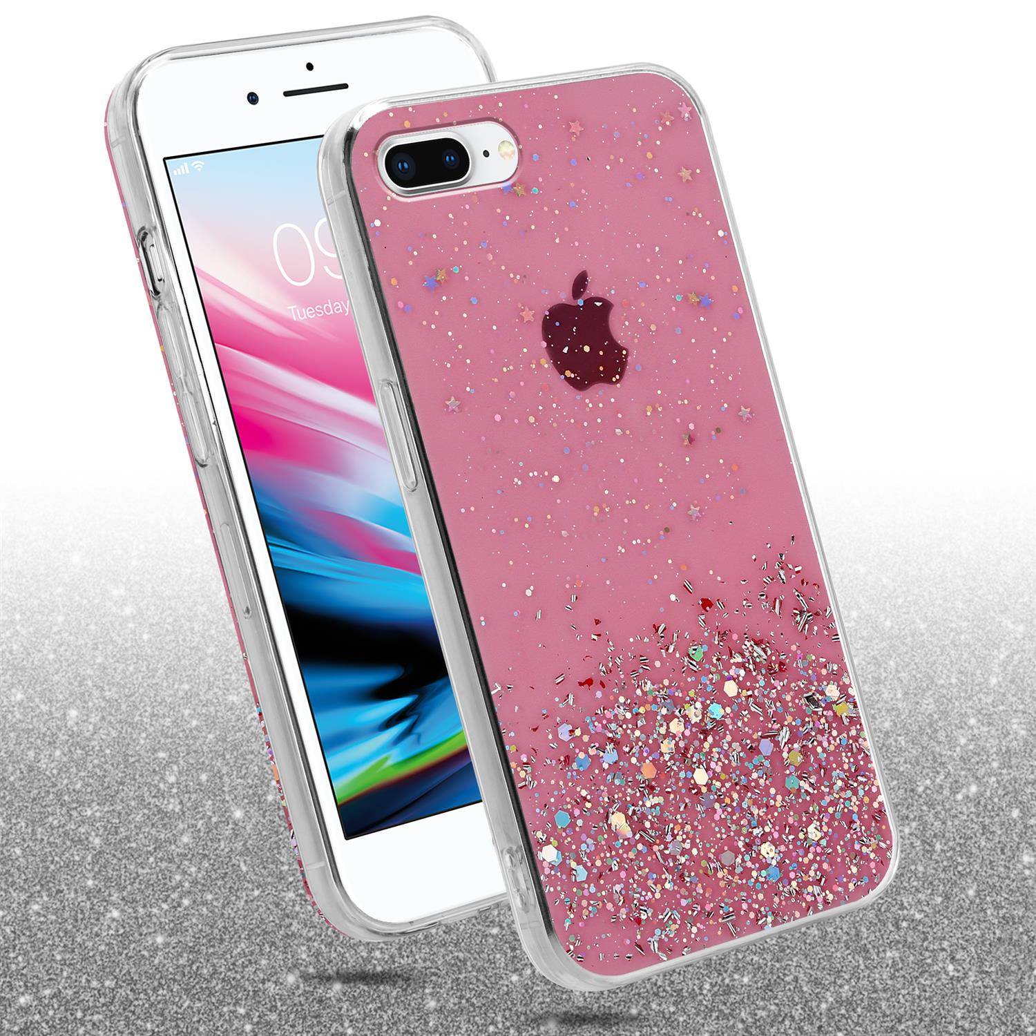 Cadorabo Hülle für Apple iPhone 7 PLUS / 7S PLUS / 8 PLUS Schutz Hülle in Rosa Handyhülle TPU Etui Glitter Cover Case