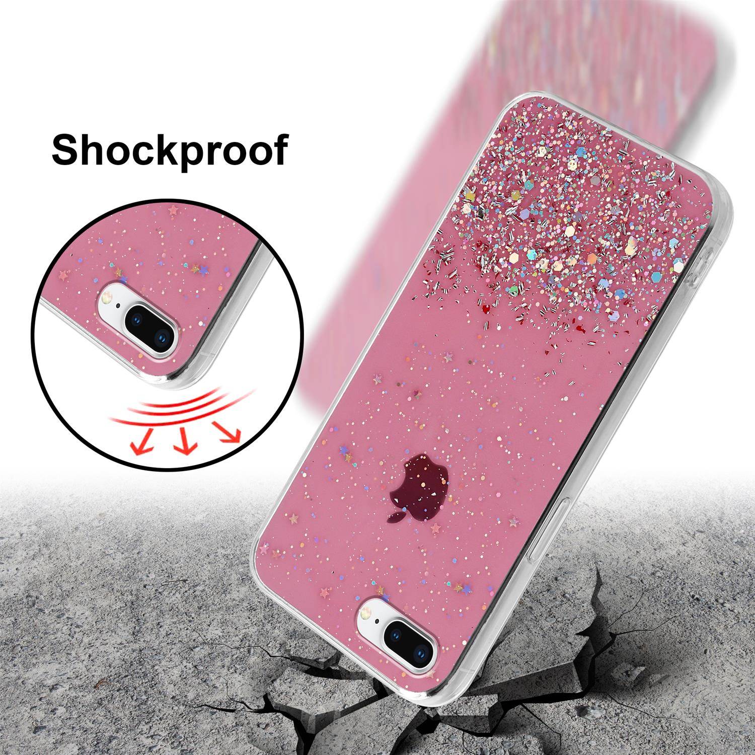Cadorabo Hülle für Apple iPhone 7 PLUS / 7S PLUS / 8 PLUS Schutz Hülle in Rosa Handyhülle TPU Etui Glitter Cover Case