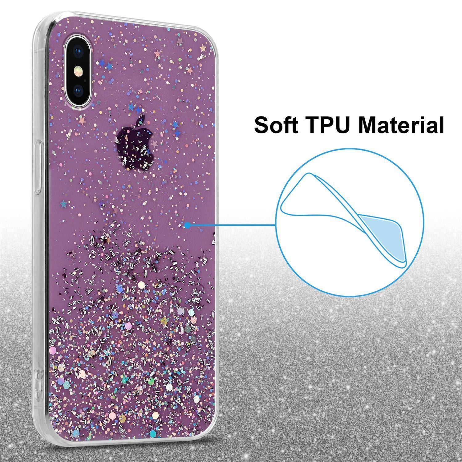 Cadorabo Hülle für Apple iPhone X / XS Schutz Hülle in Lila Handyhülle TPU Etui Glitter Cover Case Glitzer