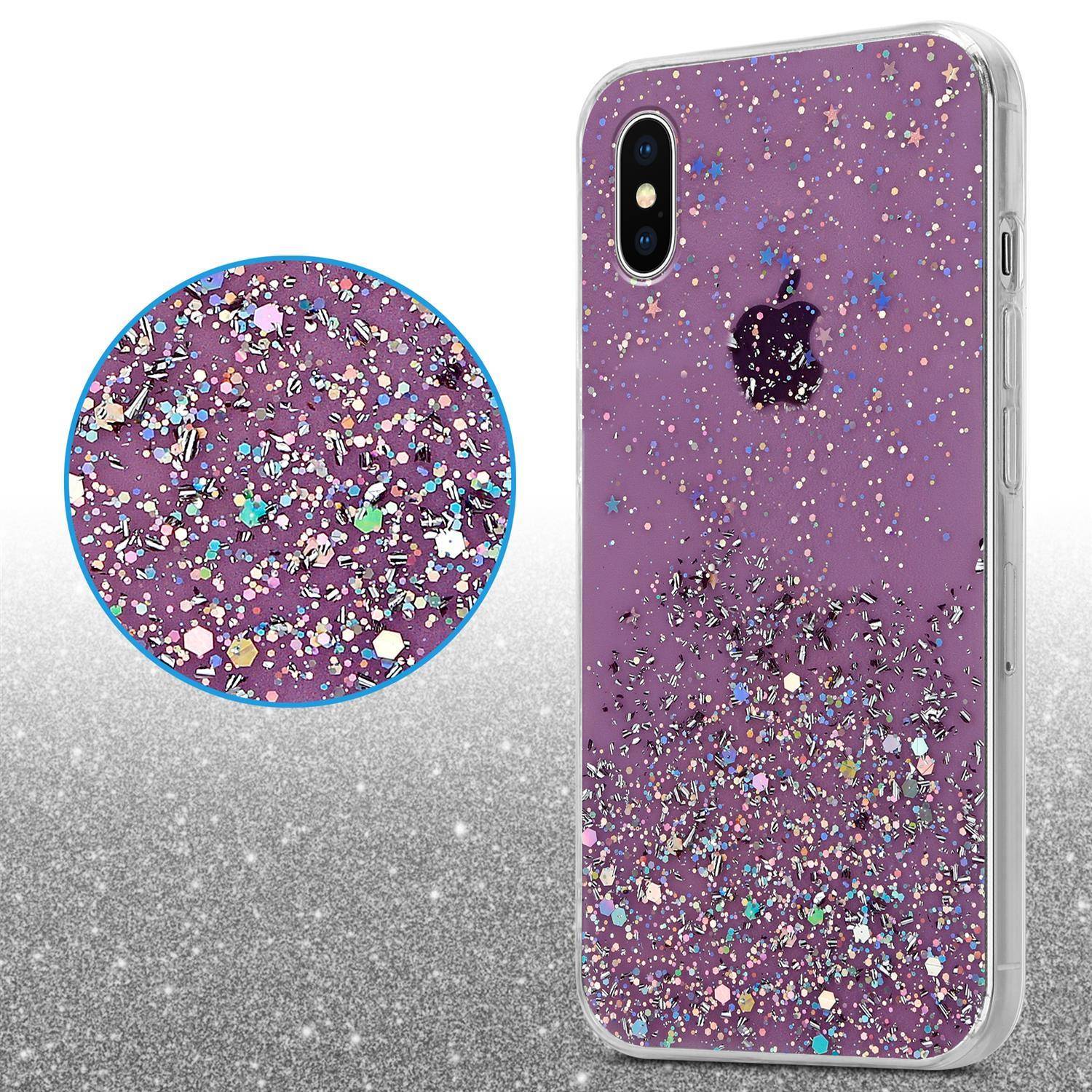 Cadorabo Hülle für Apple iPhone X / XS Schutz Hülle in Lila Handyhülle TPU Etui Glitter Cover Case Glitzer