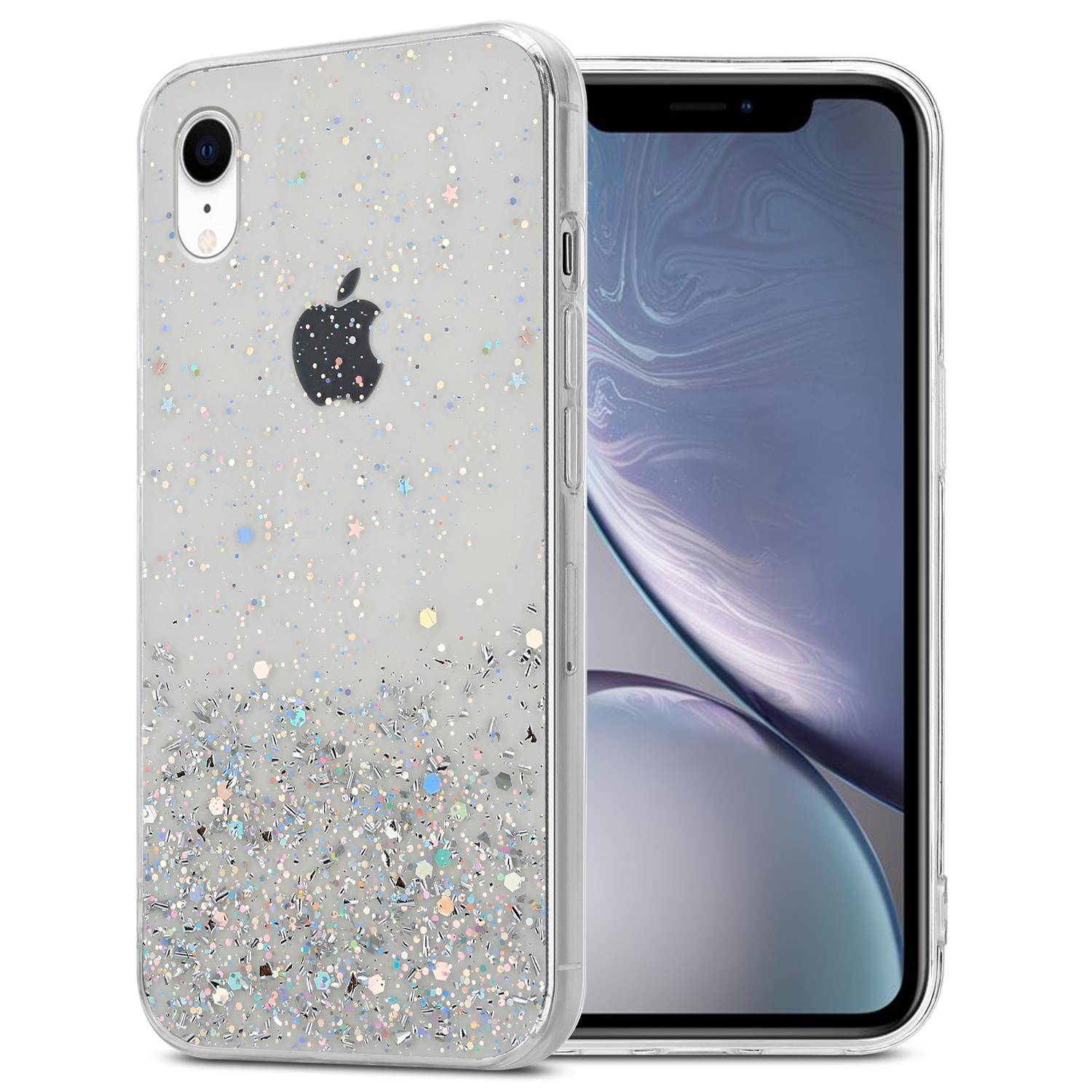 Cadorabo Hülle für Apple iPhone XR Schutz Hülle in Transparent Handyhülle TPU Etui Glitter Cover Case Glitzer
